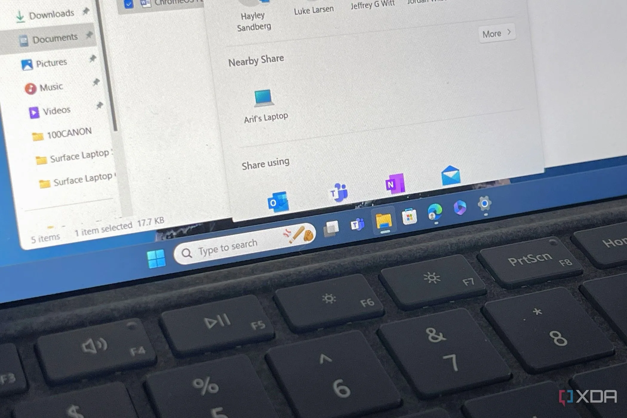 Giao diện tính năng Chia sẻ lân cận (Nearby Sharing) trên Windows 11, một công nghệ tiềm năng cho ứng dụng di chuyển dữ liệu của Microsoft.