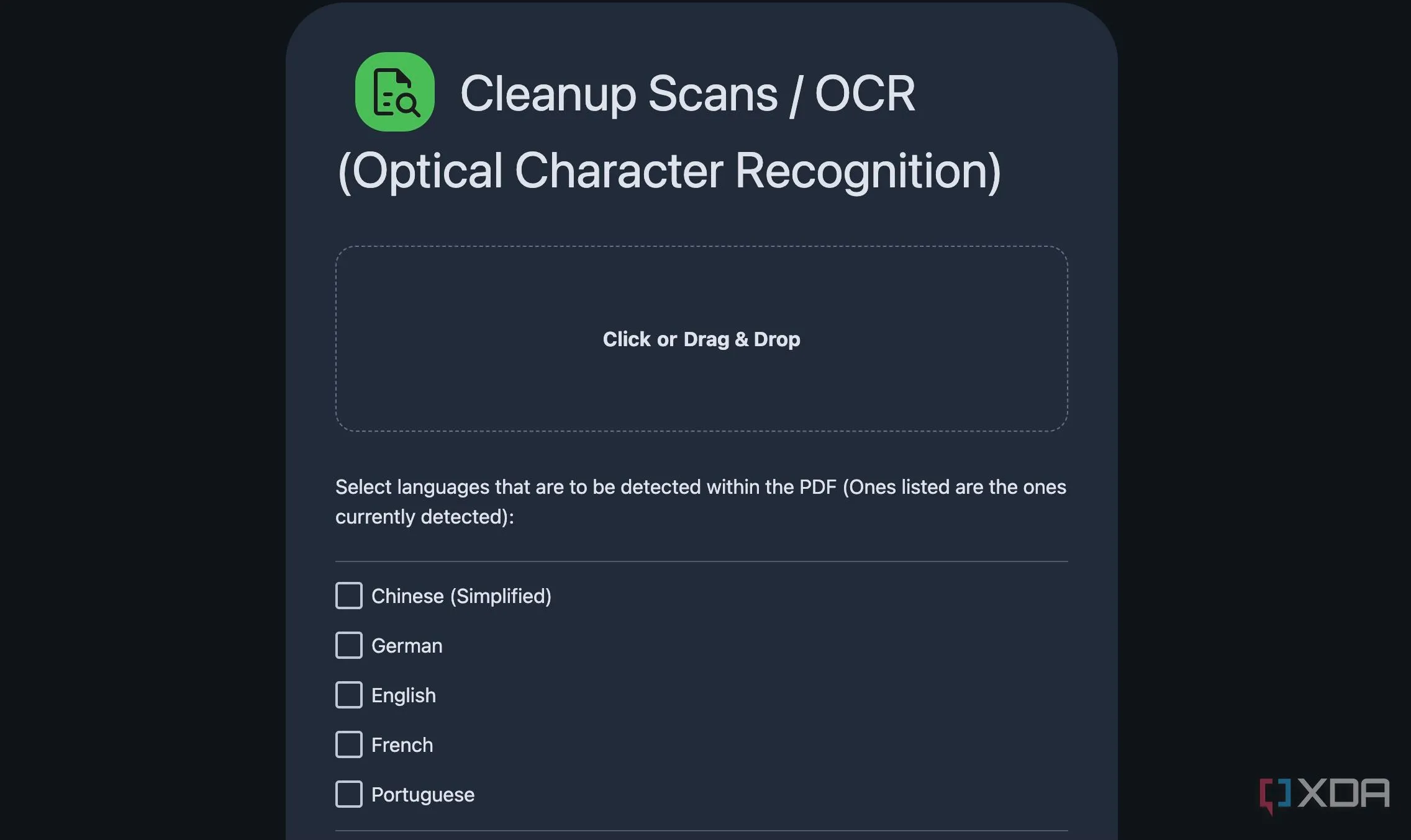 Giao diện tính năng OCR của Stirling PDF