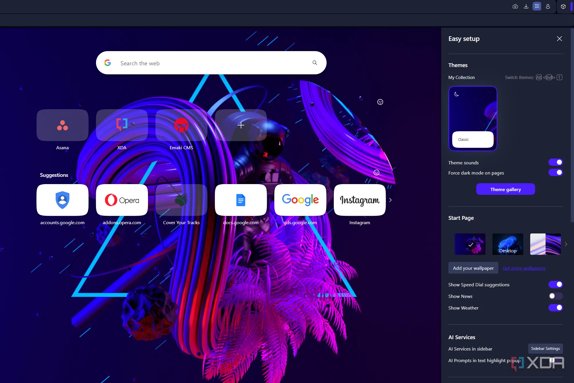 Giao diện tính năng &quot;Thiết Lập Dễ Dàng&quot; của Opera giúp người dùng cấu hình trình duyệt nhanh chóng