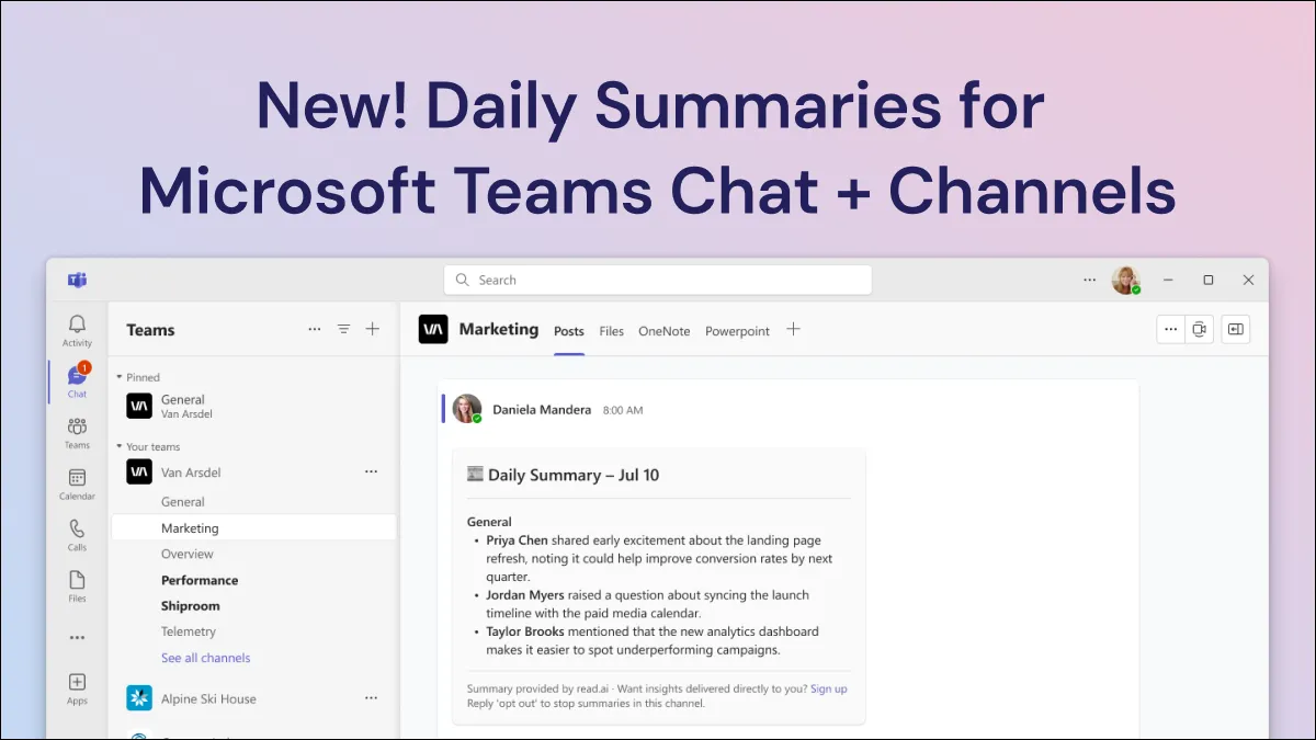 Giao diện tính năng tóm tắt cuộc trò chuyện hàng ngày của Read AI trong Microsoft Teams