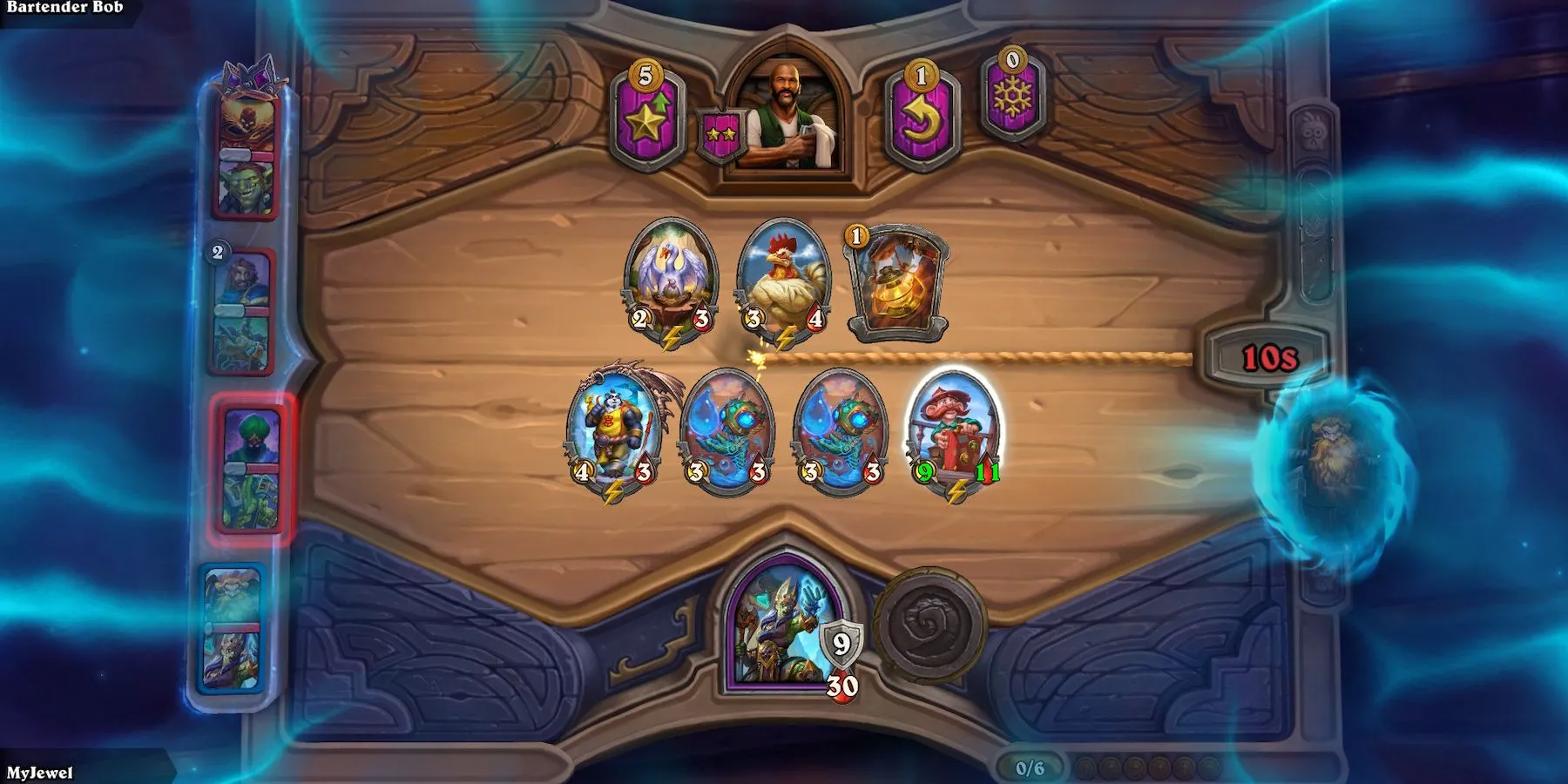 Giao diện trận đấu thẻ bài Hearthstone với các nhân vật quen thuộc của Warcraft