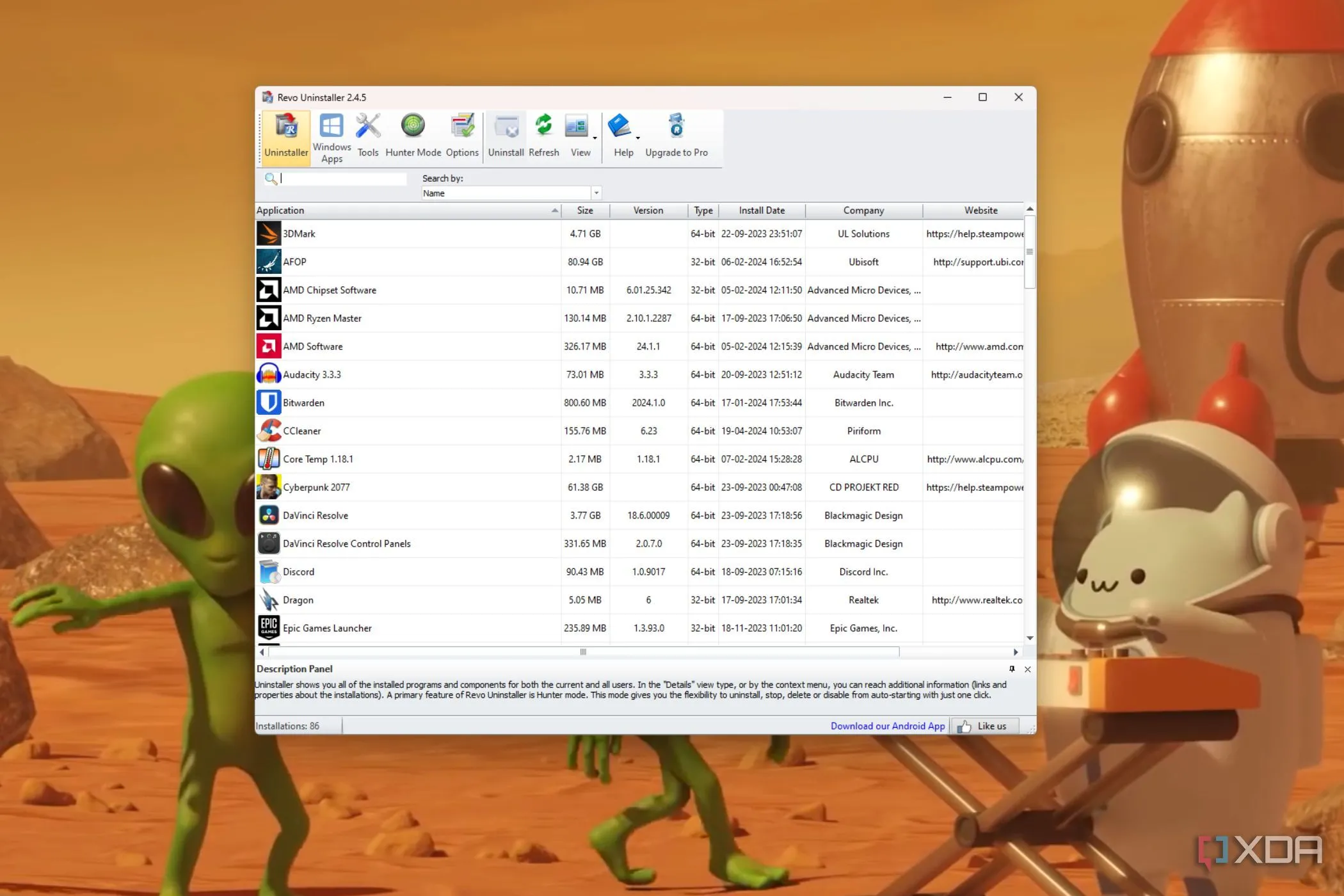 Giao diện trang chủ của phần mềm Revo Uninstaller, một công cụ hữu ích để gỡ bỏ ứng dụng và dọn dẹp file rác triệt để