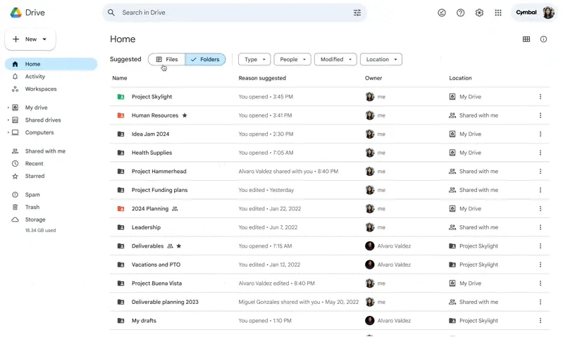 Giao diện trang chủ Google Drive mới, hiển thị các tùy chọn lưu trữ và quản lý tệp