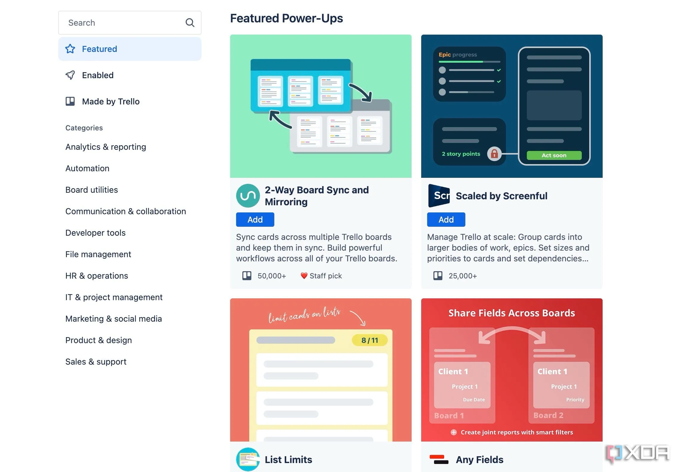 Giao diện Trello hiển thị các tính năng Power-ups và tự động hóa, làm nổi bật khả năng tích hợp mở rộng