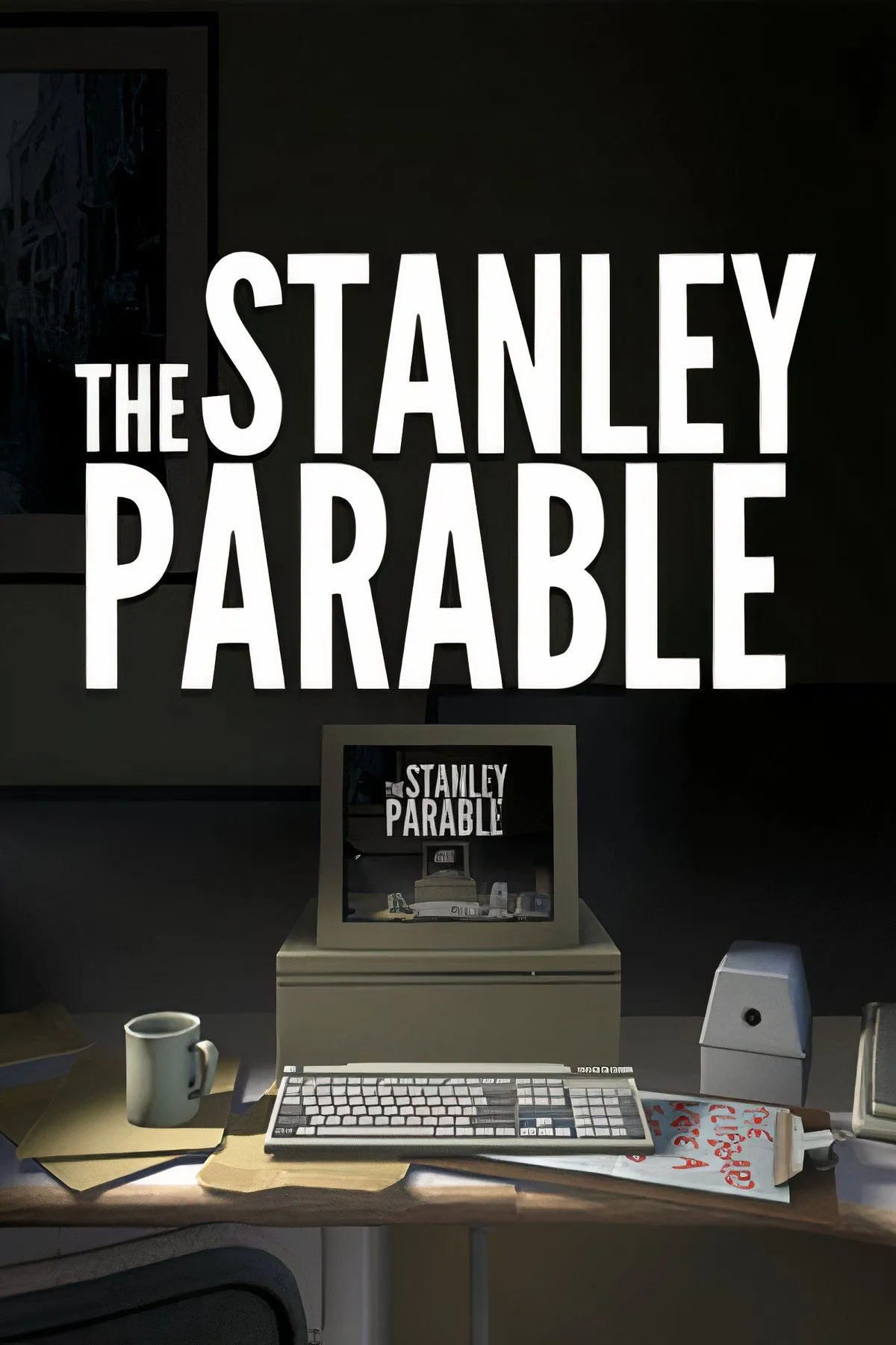 Giao diện trò chơi The Stanley Parable với nhân vật Stanley đang đứng trong văn phòng, sẵn sàng đưa ra lựa chọn đầu tiên.