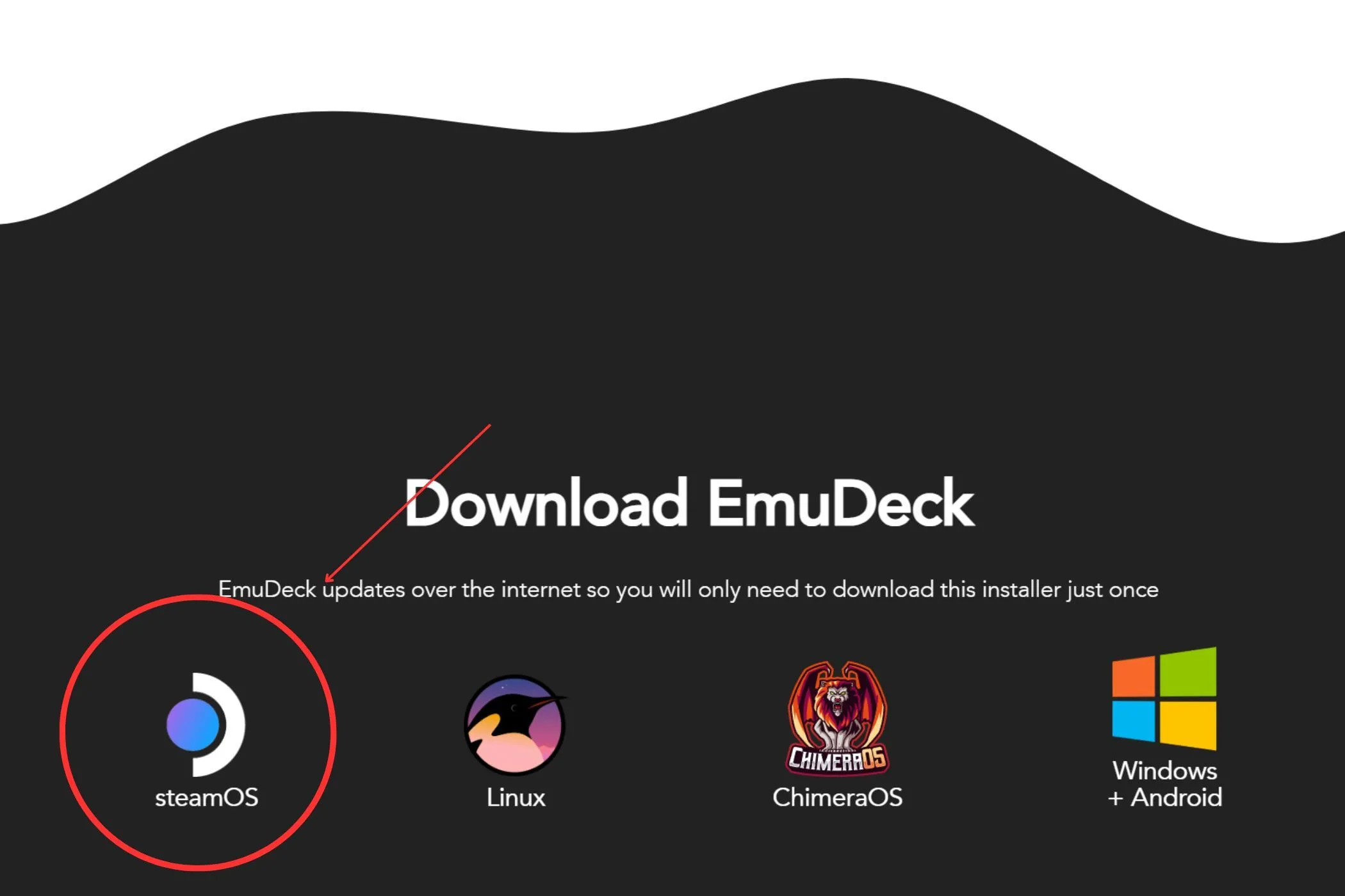 Giao diện tùy chọn tải EmuDeck cho SteamOS trên website chính thức của EmuDeck