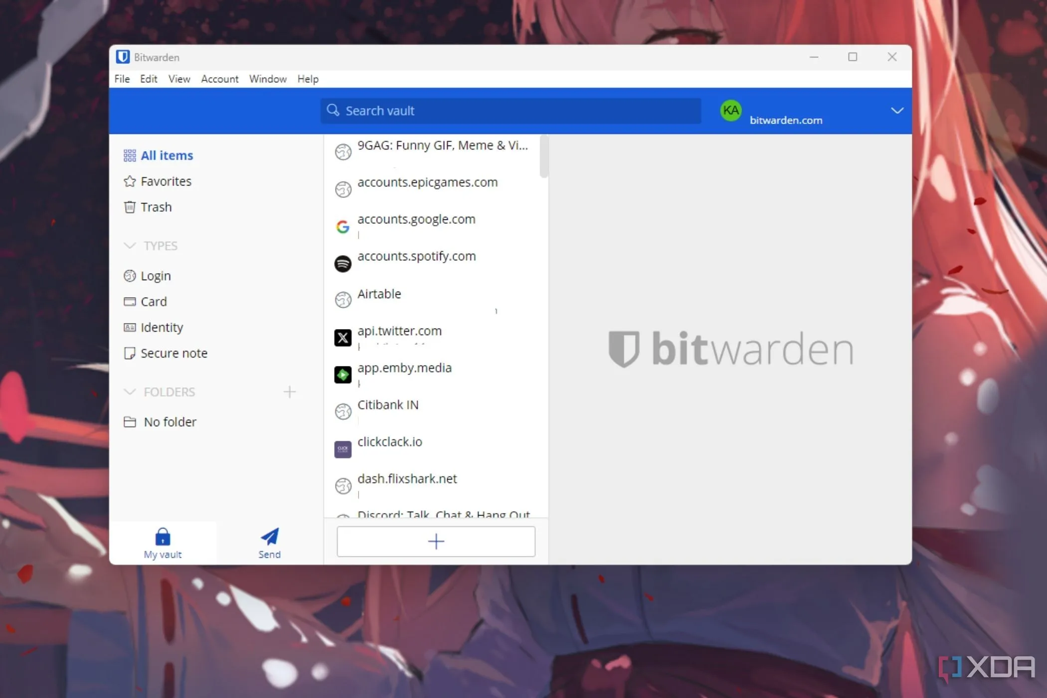 Giao diện ứng dụng Bitwarden trên Windows hiển thị tùy chọn tạo mật khẩu và lưu trữ