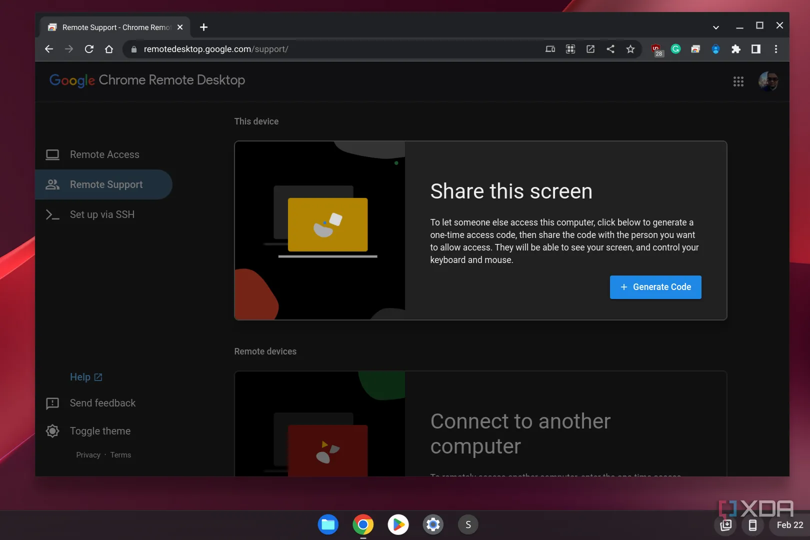Giao diện ứng dụng Chrome Remote Desktop trên điện thoại, cho phép điều khiển máy tính từ xa dễ dàng