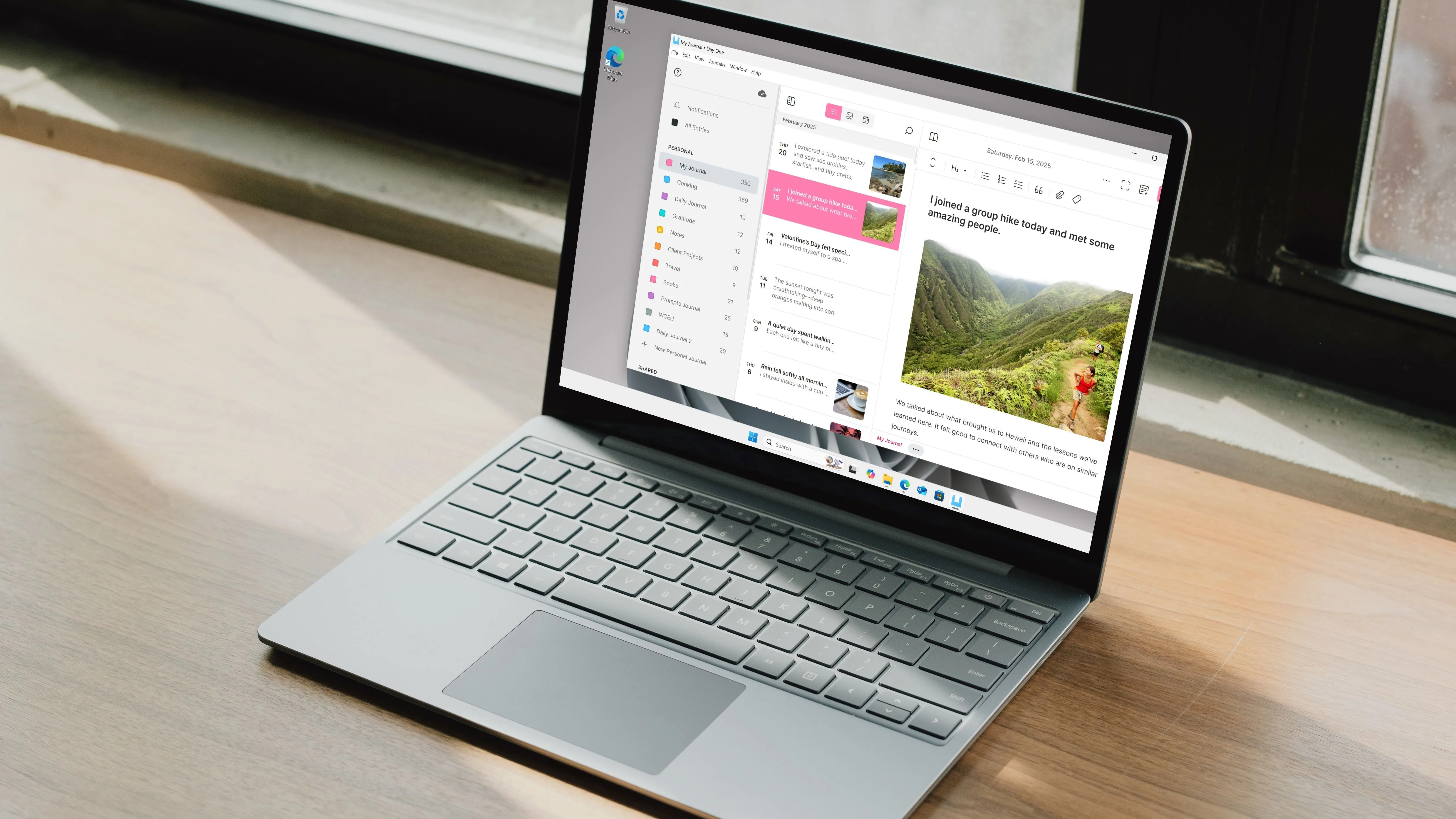 Giao diện ứng dụng Day One trên hệ điều hành Windows