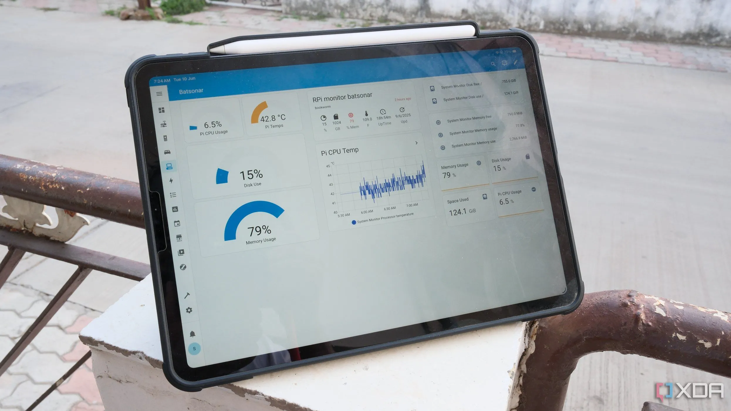 Giao diện ứng dụng Home Assistant trên máy tính bảng hiển thị tình trạng sức khỏe hệ thống Raspberry Pi, cho thấy khả năng giám sát thiết bị thông minh