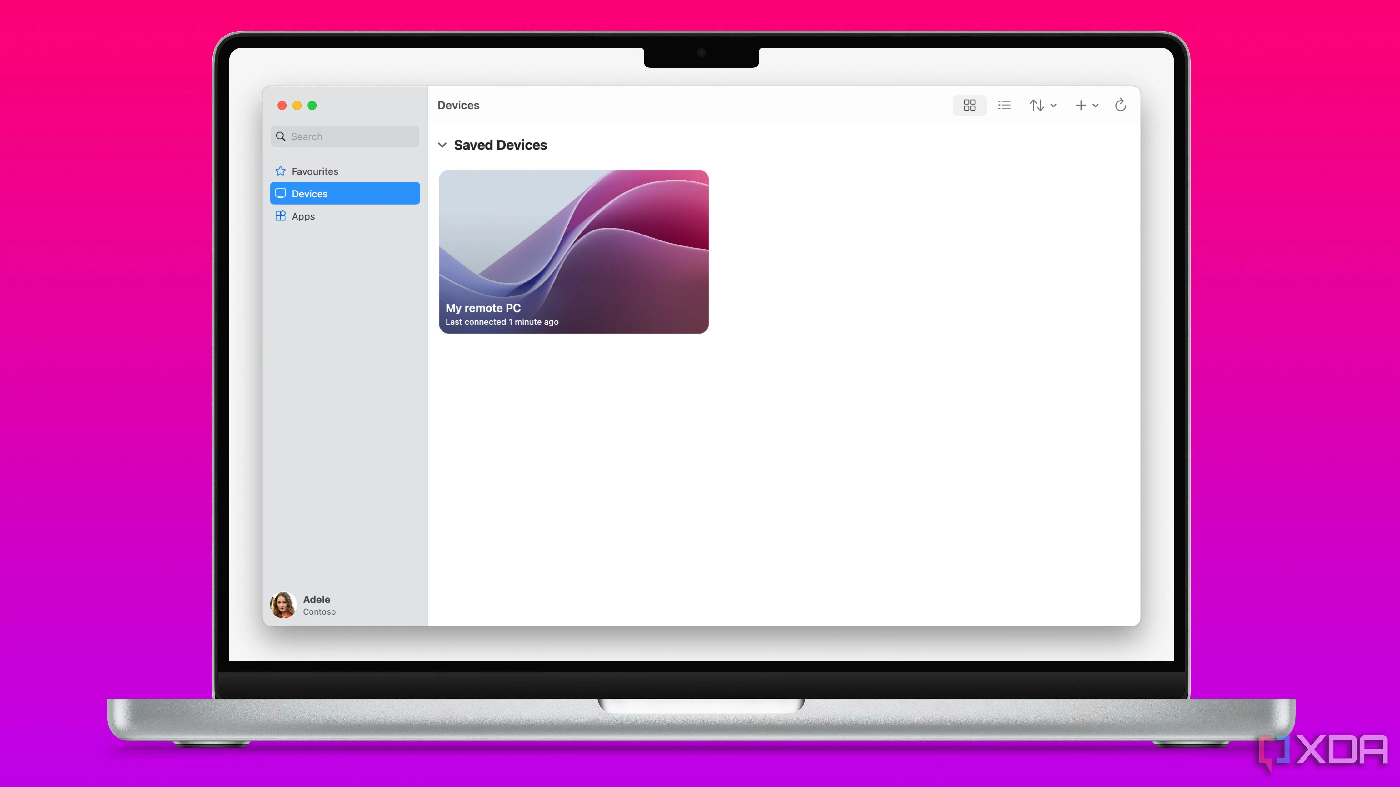 Giao diện ứng dụng Microsoft Remote Desktop trên macOS đang kết nối tới máy tính Windows từ xa