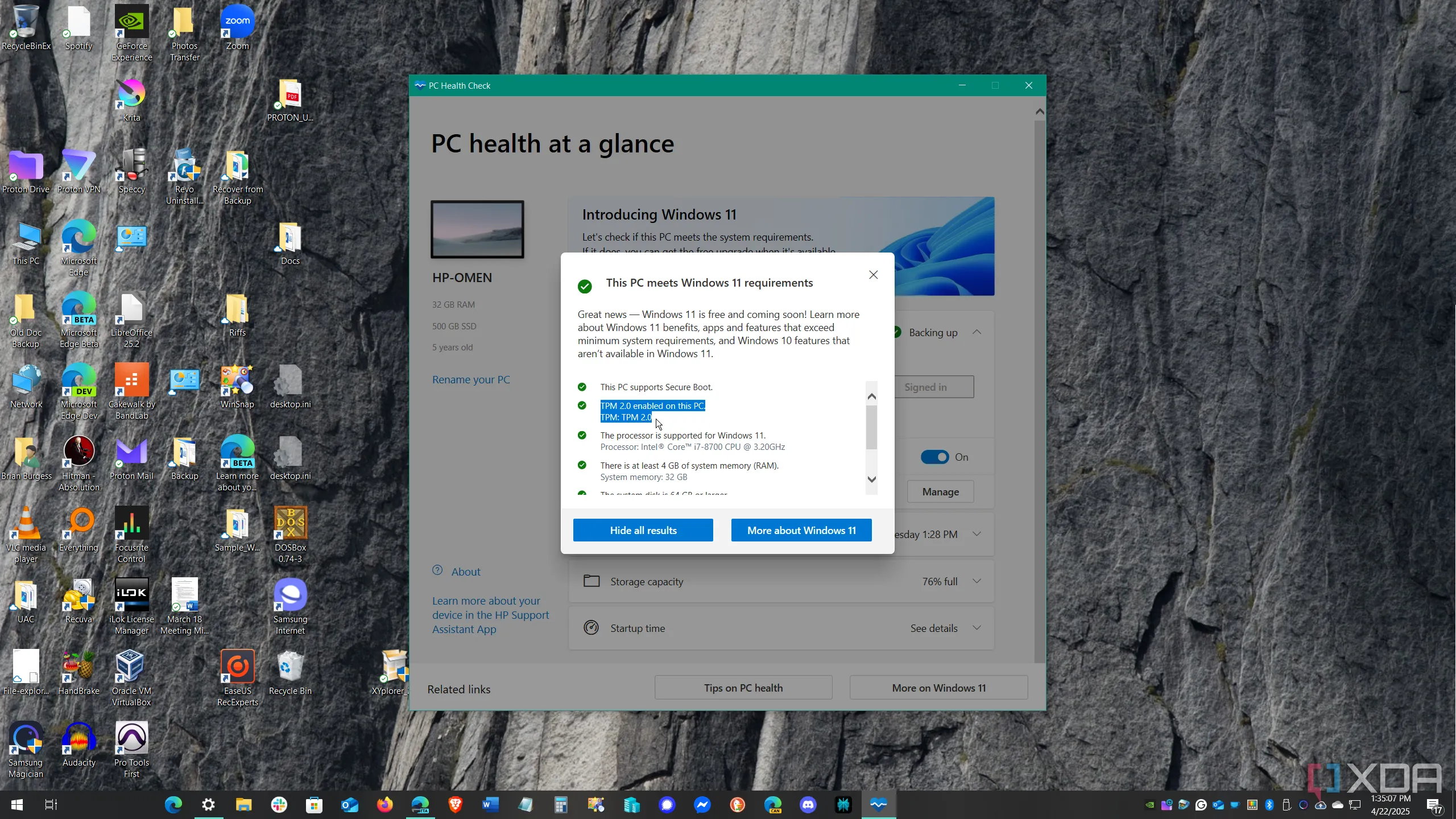 Giao diện ứng dụng PC Health Check đang chạy trên Windows 10, hiển thị kết quả kiểm tra khả năng tương thích với Windows 11