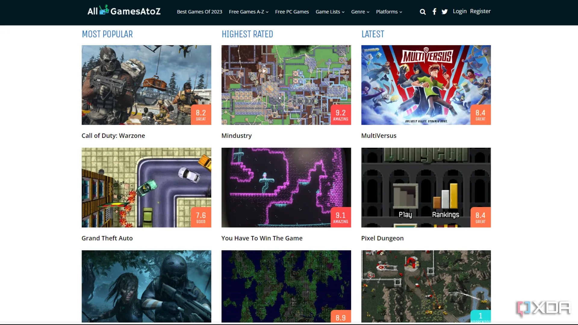 Giao diện website AllGamesAtoZ hiển thị danh sách các tựa game miễn phí đa dạng