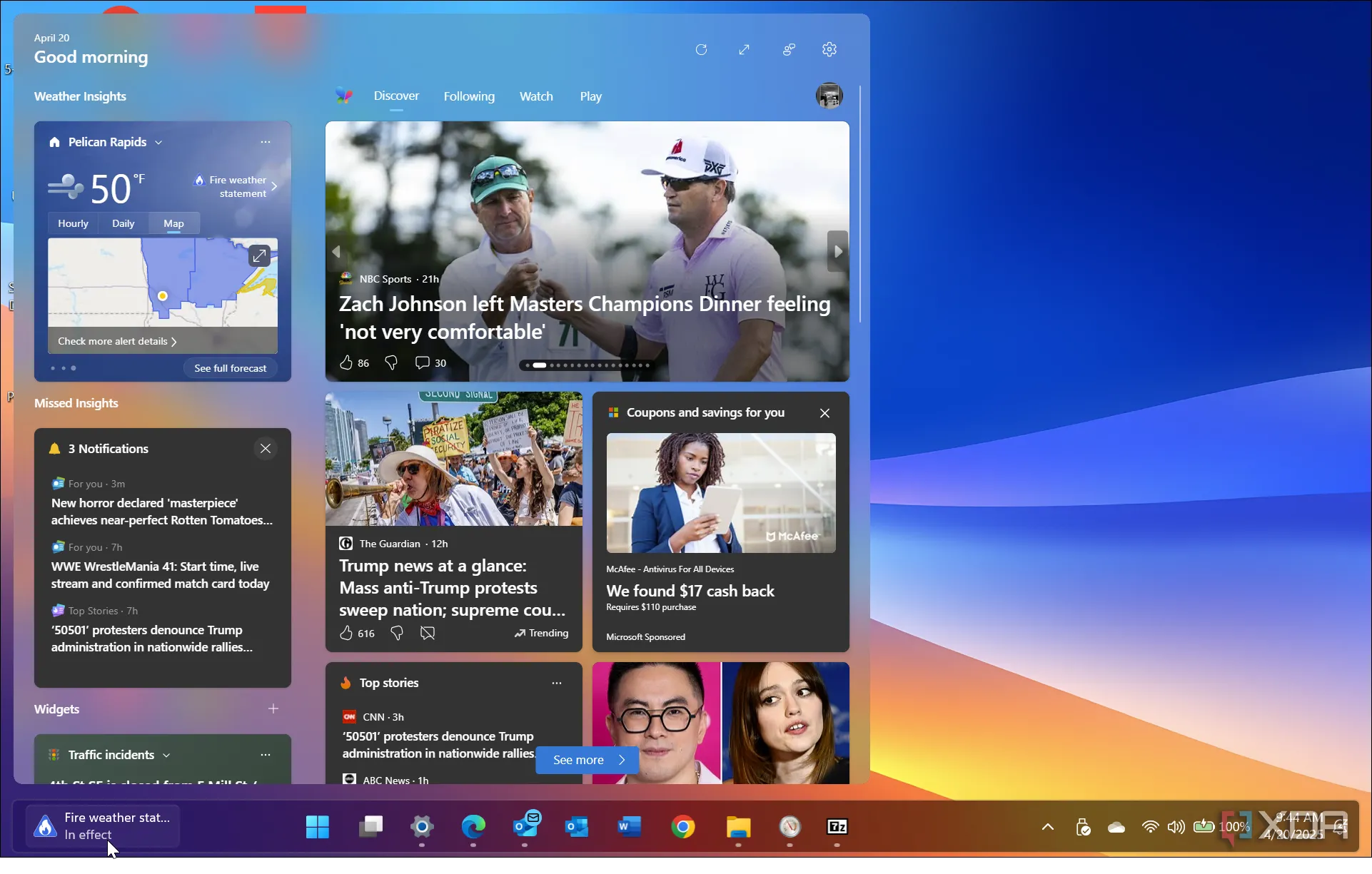 Giao diện widget Tin tức và Sở thích hiển thị trên Windows 11, một tính năng thường bị tắt để tăng năng suất