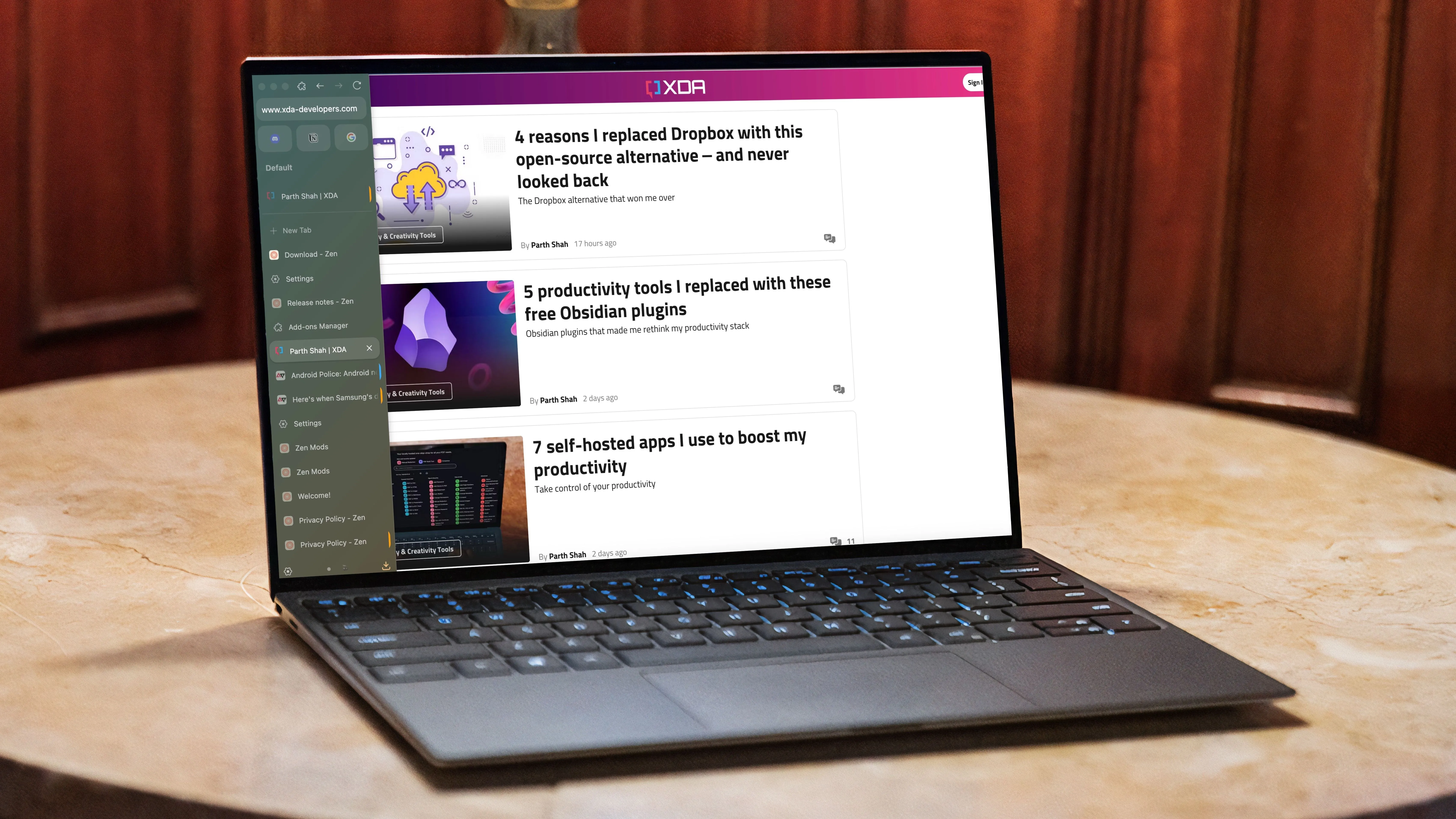 Giao diện Zen Browser trên máy tính với các tab và tính năng sắp xếp hiệu quả
