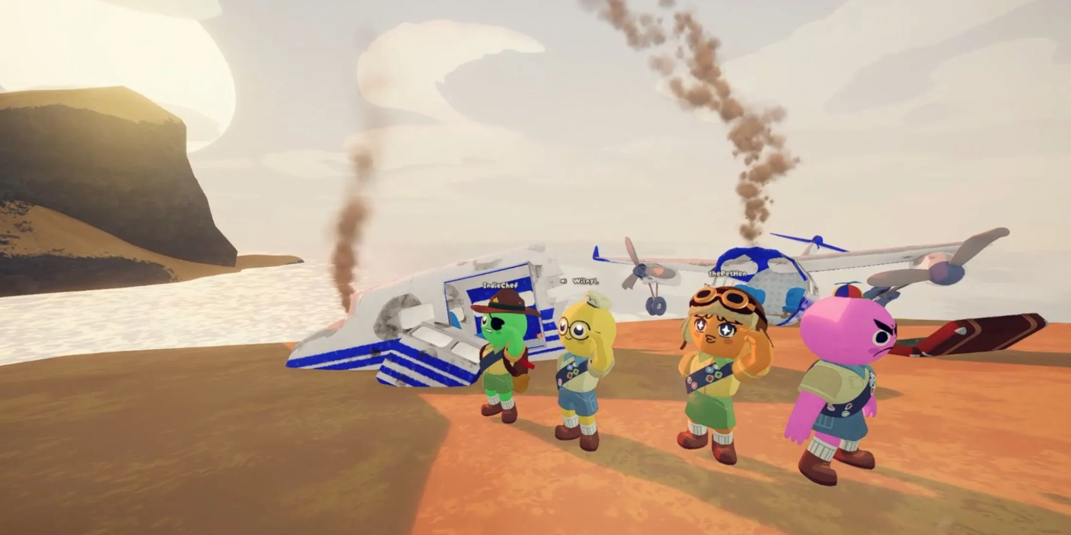 Góc nhìn người chơi trong PEAK khi đang tương tác với môi trường và bạn bè