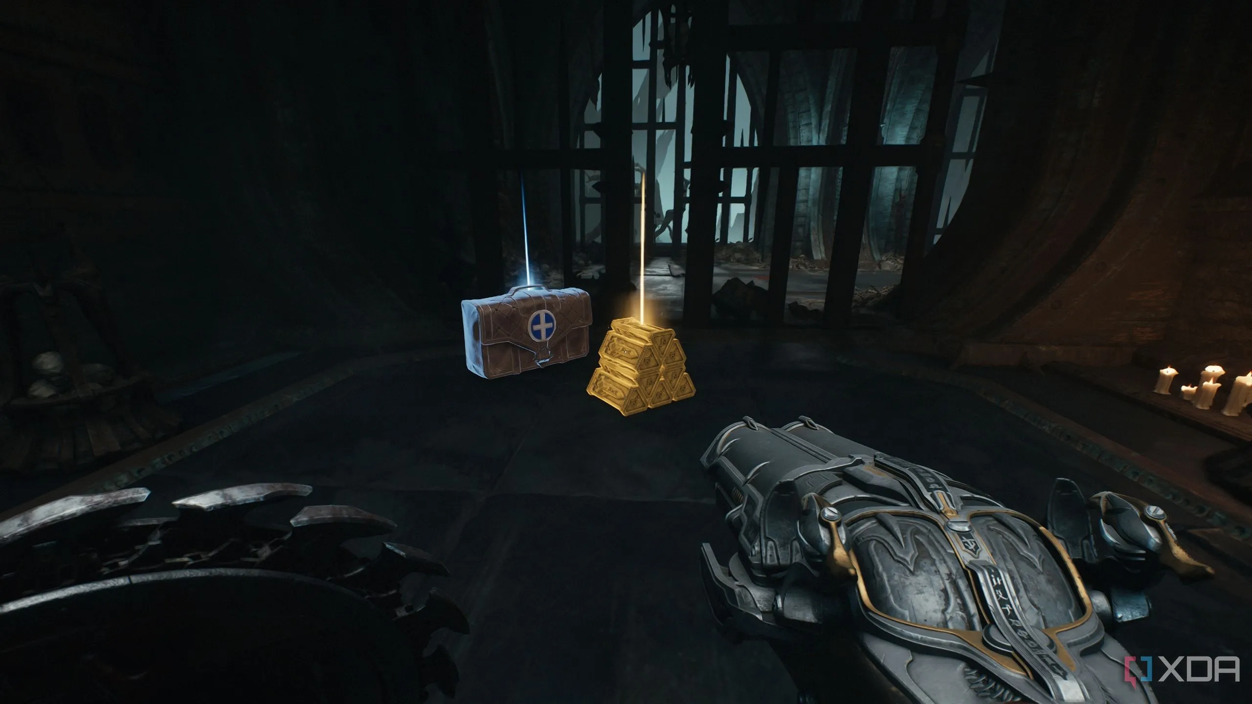 Hai cọc vàng và gói hồi máu cạnh Hồng ngọc trong Chapter 19 Doom: The Dark Ages