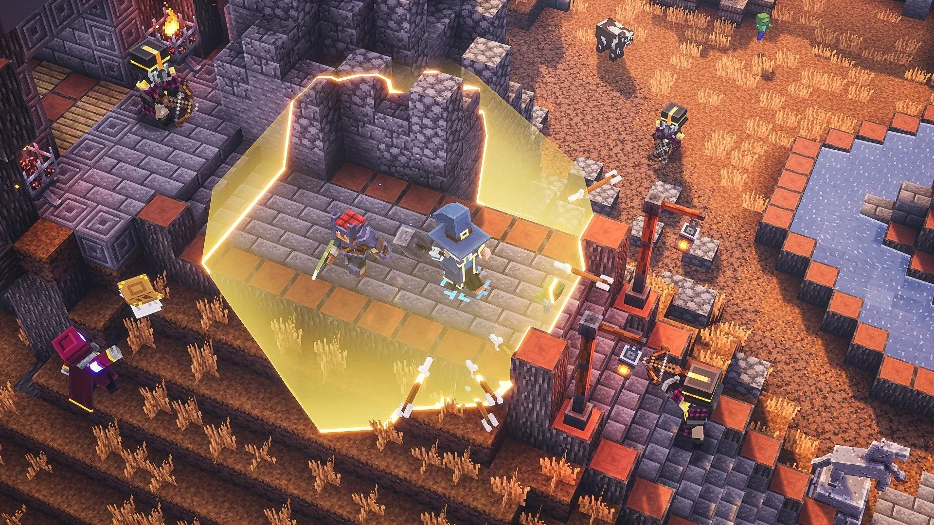 Hai người chơi khám phá hầm ngục lâu đài trong Minecraft Dungeons, gợi ý về gameplay phần 2