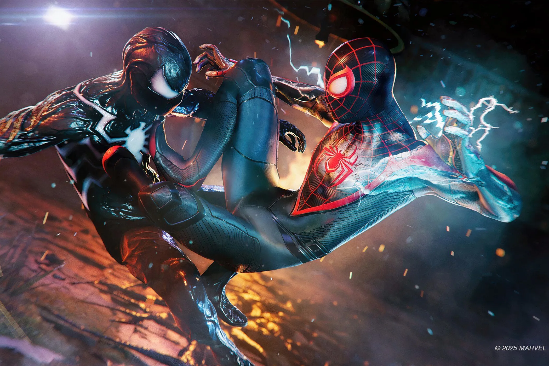 Hai Spider-Men, Peter Parker và Miles Morales, cùng chiến đấu chống lại kẻ thù trong một cảnh hành động mãn nhãn từ Marvel's Spider-Man 2, hé lộ một phần gameplay