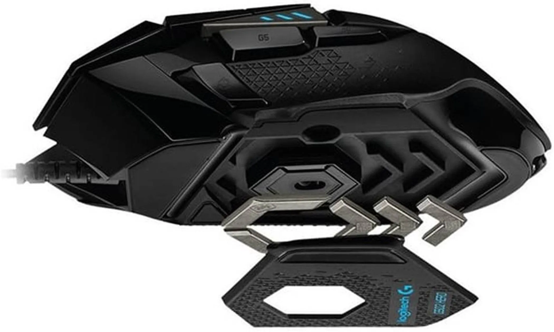 Hệ thống tạ tùy chỉnh trọng lượng của chuột Logitech G502, minh họa tính năng điều chỉnh cân nặng.