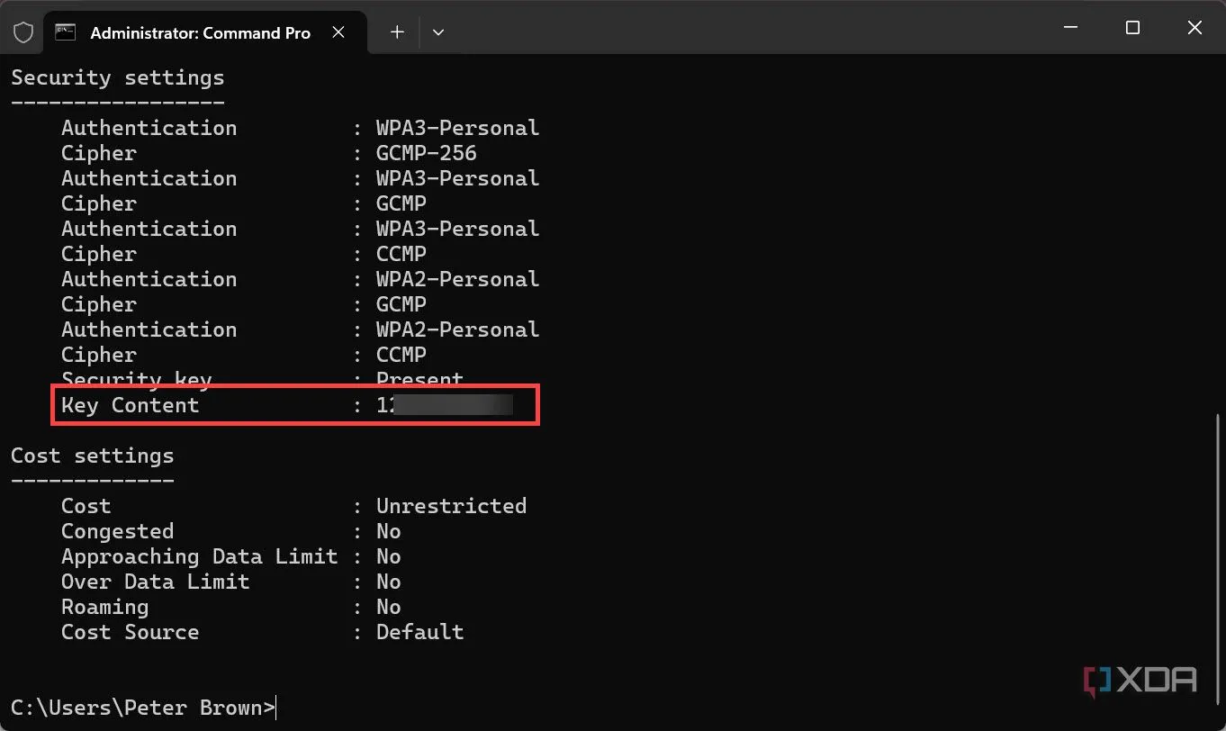 Hiển thị mật khẩu Wi-Fi đã lưu bằng lệnh netsh wlan trên Command Prompt