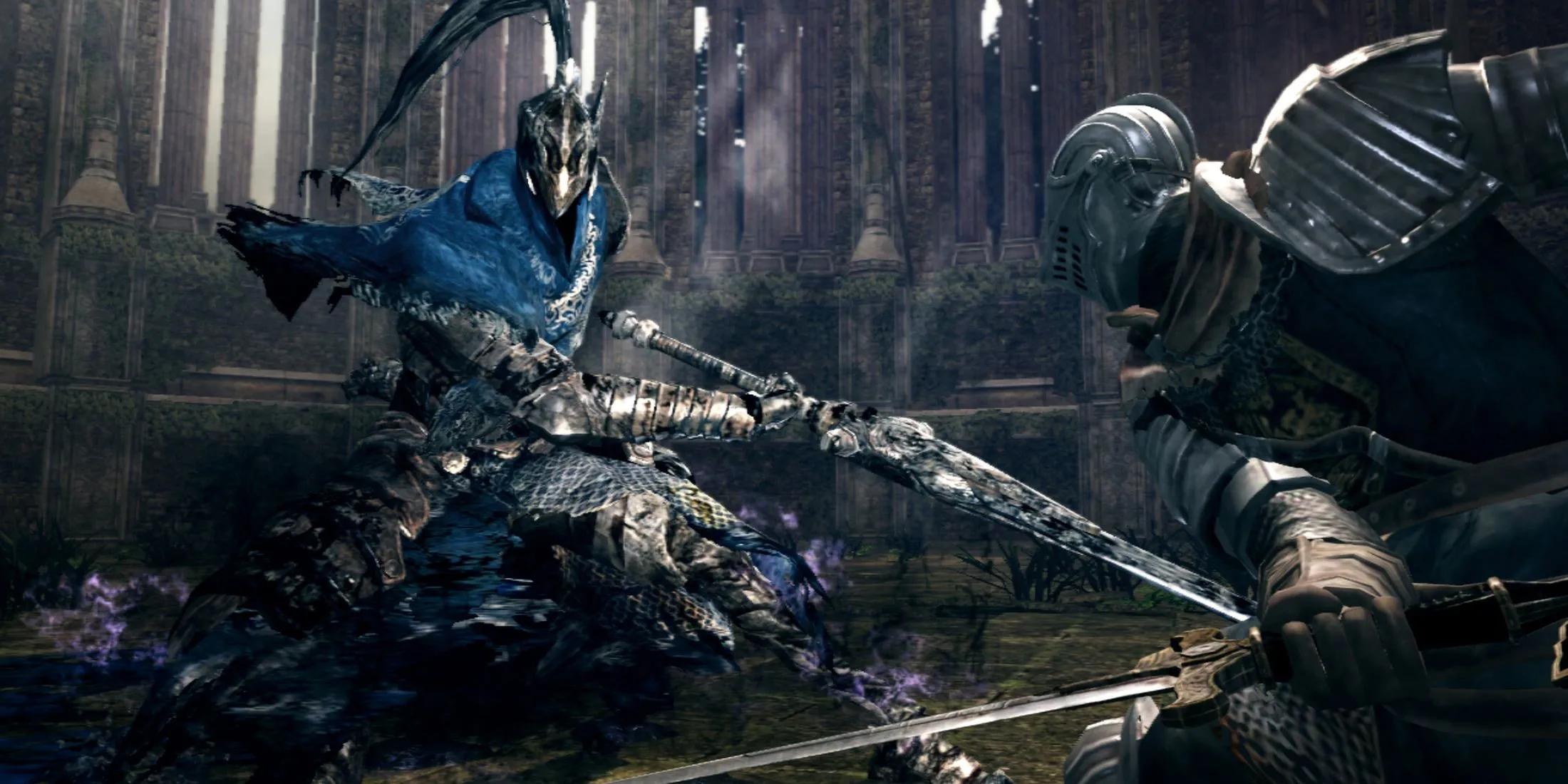 Hiệp sĩ Artorias, một trong những boss huyền thoại của Dark Souls, trong tư thế chiến đấu