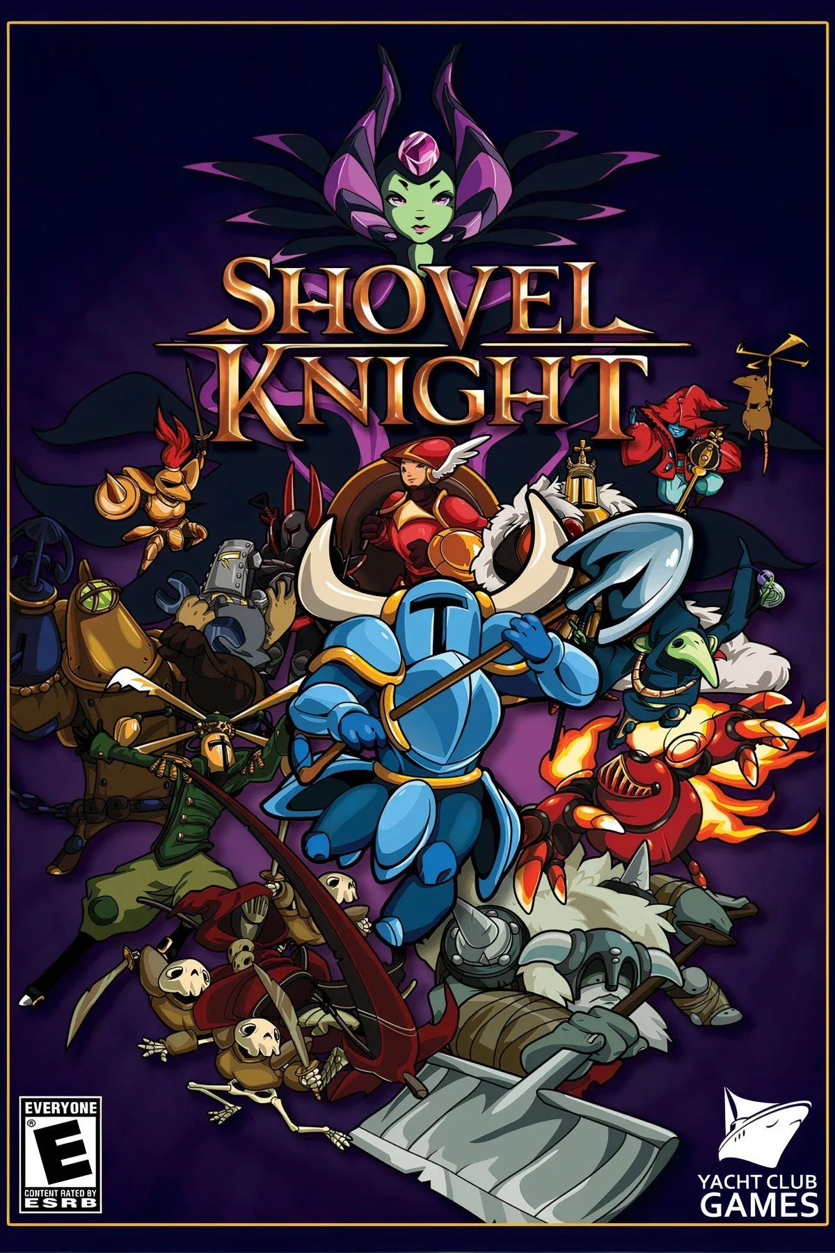 Hiệp sĩ Xẻng (Shovel Knight) trong trang phục đặc trưng, thể hiện đồ họa pixel 8-bit tinh xảo của game.