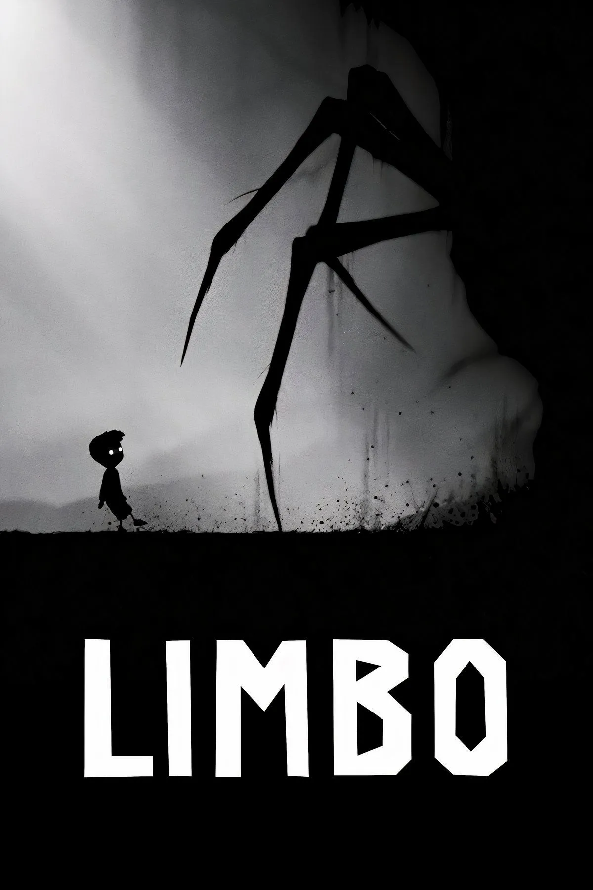 Hình ảnh bìa của Limbo, nhấn mạnh phong cách đồ họa tối giản và đơn sắc