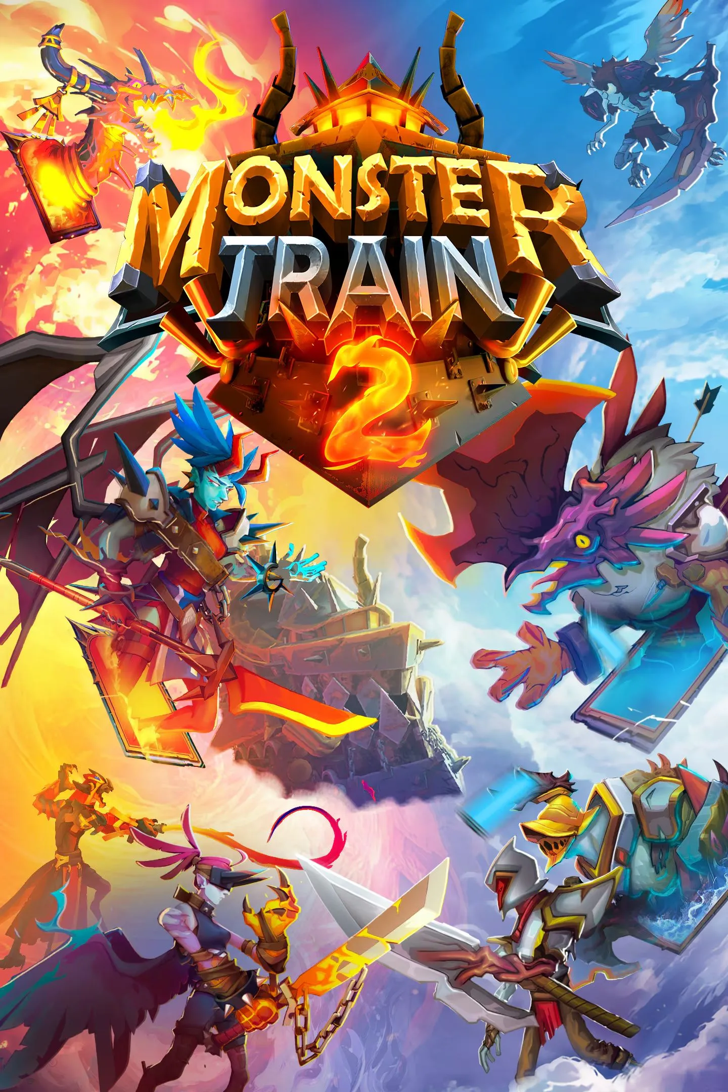 Hình ảnh bìa game Monster Train 2 với các quái vật trên đoàn tàu chiến đấu