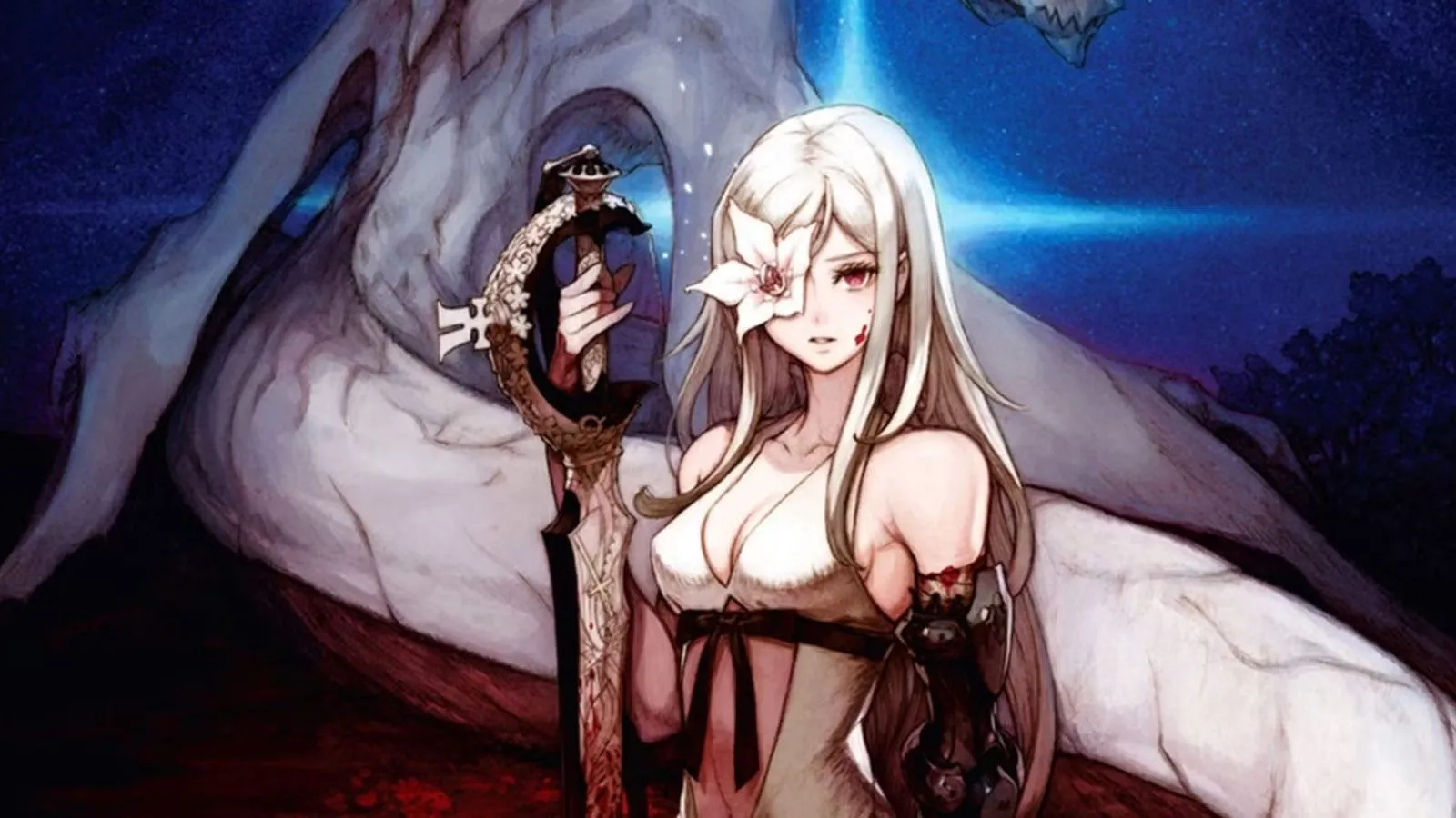 Hình ảnh chìa khóa của Drakengard 3 với Zero, nhân vật chính, cùng trang phục và vũ khí đặc trưng