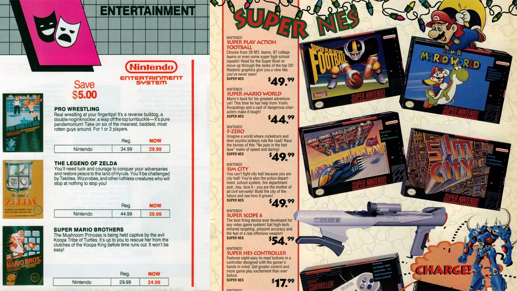 Hình ảnh chụp từ tài liệu Hugues Johnson hiển thị giá game NES và SNES cùng các tựa game nổi bật