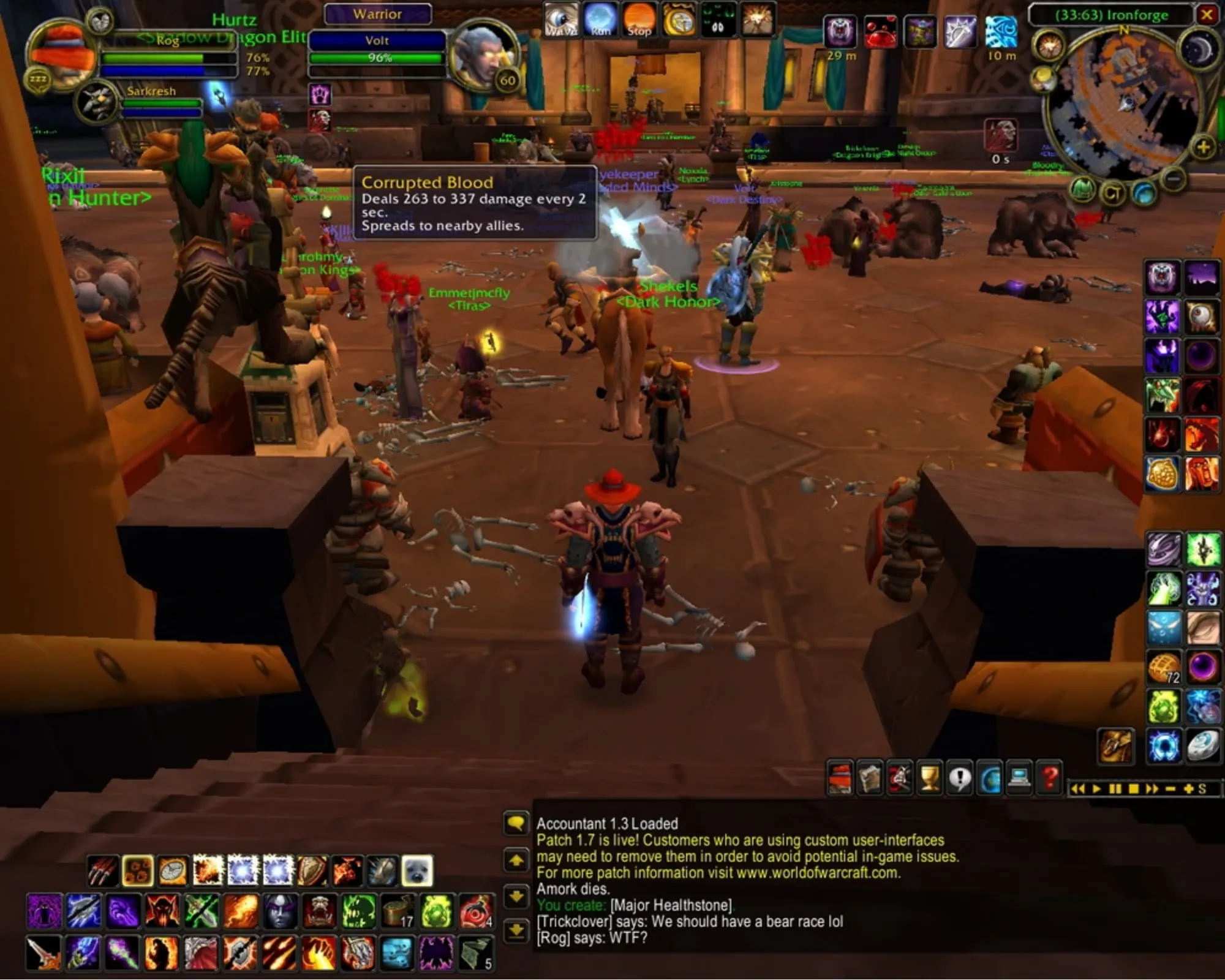 Hình ảnh debuff Corrupted Blood trong game World of Warcraft, nguyên nhân gây ra dịch bệnh ảo.