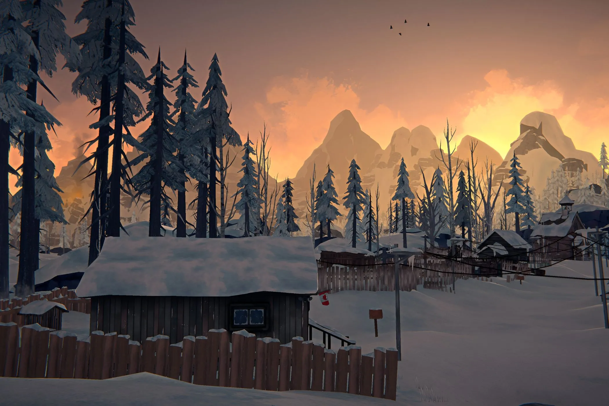 Hình ảnh game The Long Dark với khung cảnh mùa đông Canada hùng vĩ lúc bình minh