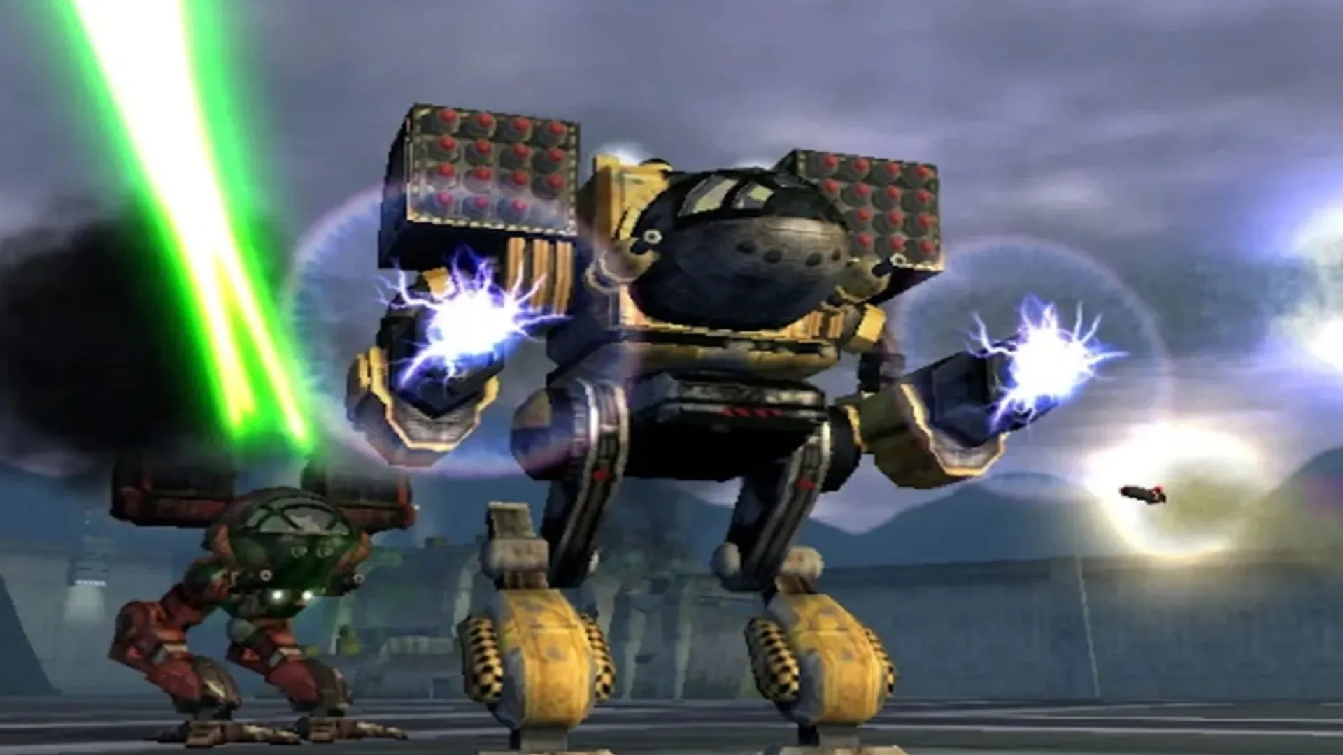 Hình ảnh gameplay hai robot mech chiến đấu trong MechAssault, tựa game Xbox kinh điển