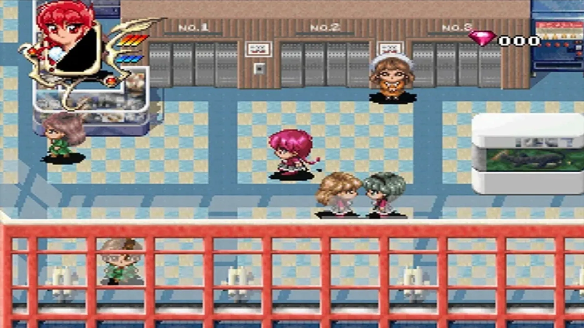 Hình ảnh gameplay Magic Knight Rayearth trên Sega Saturn với các nhân vật chính và giao diện RPG