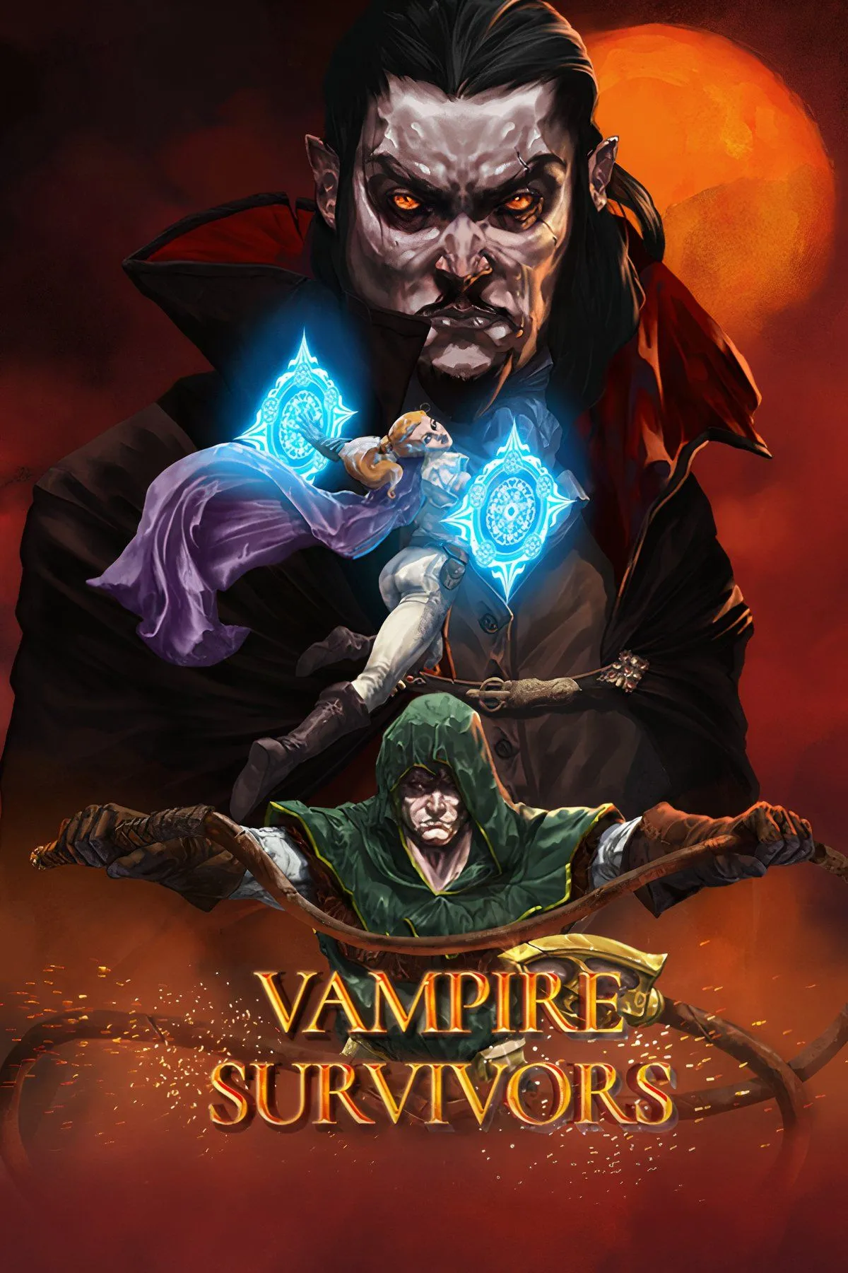 Hình ảnh gameplay Vampire Survivors với nhân vật chiến đấu giữa hàng loạt kẻ thù