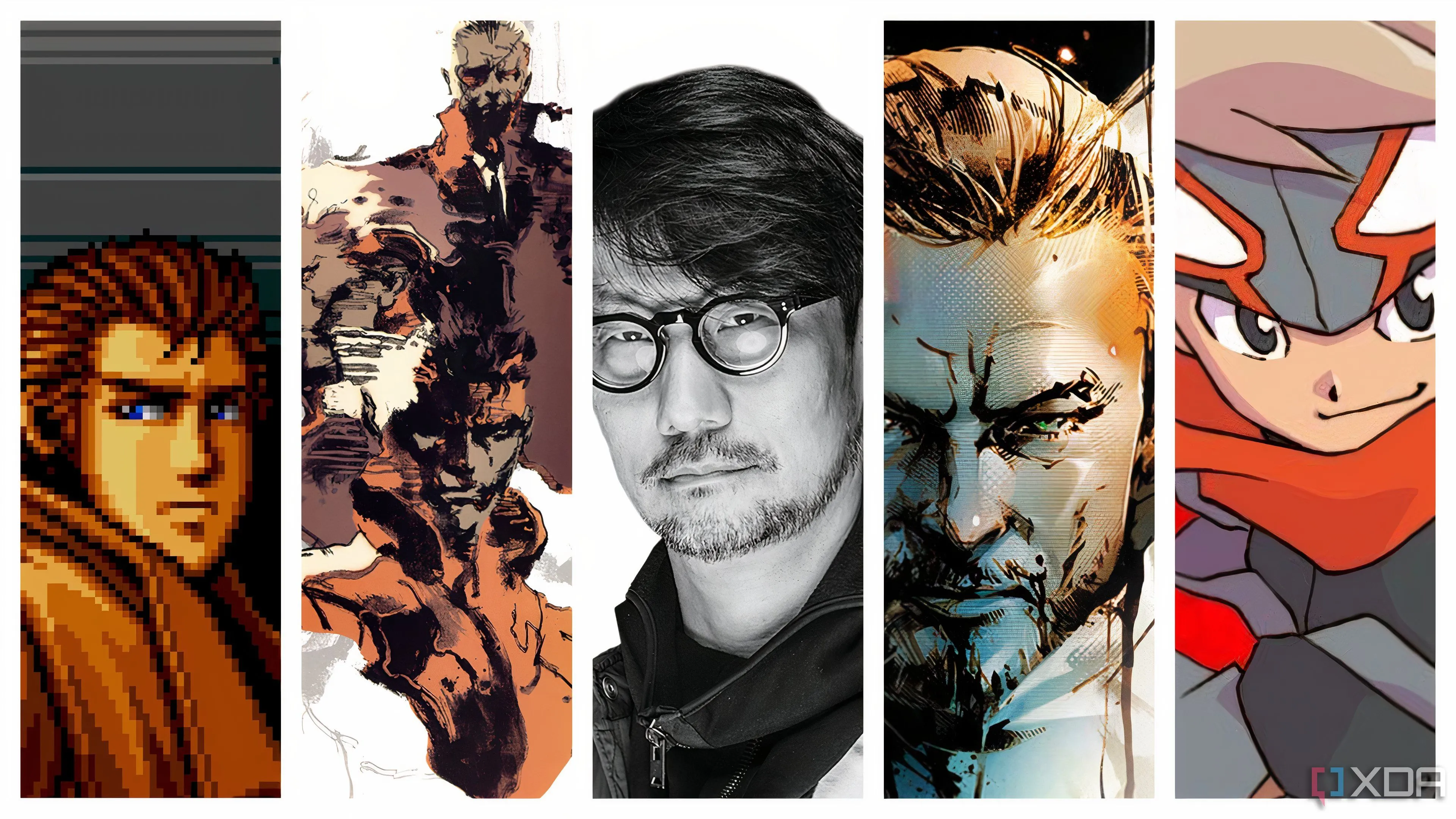 Hình ảnh Hideo Kojima và các tựa game huyền thoại do ông sáng tạo như Metal Gear Solid, Death Stranding