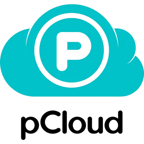 Hình ảnh logo pCloud màu xanh dương trên nền tối
