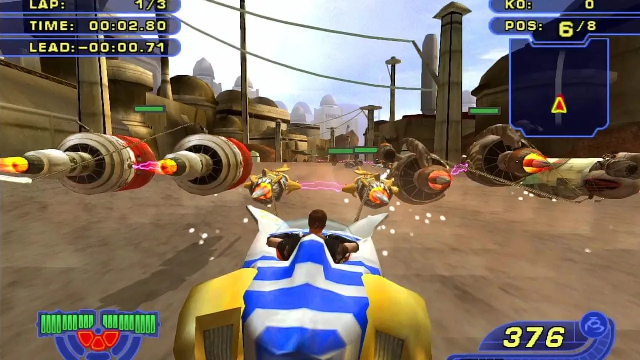 Hình ảnh minh họa game Star Wars Racer Revenge với podracer tốc độ cao trên đường đua