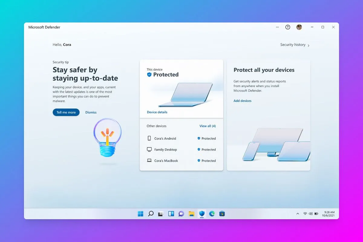Hình ảnh minh họa Microsoft Defender Preview đang hoạt động trên hệ điều hành Windows