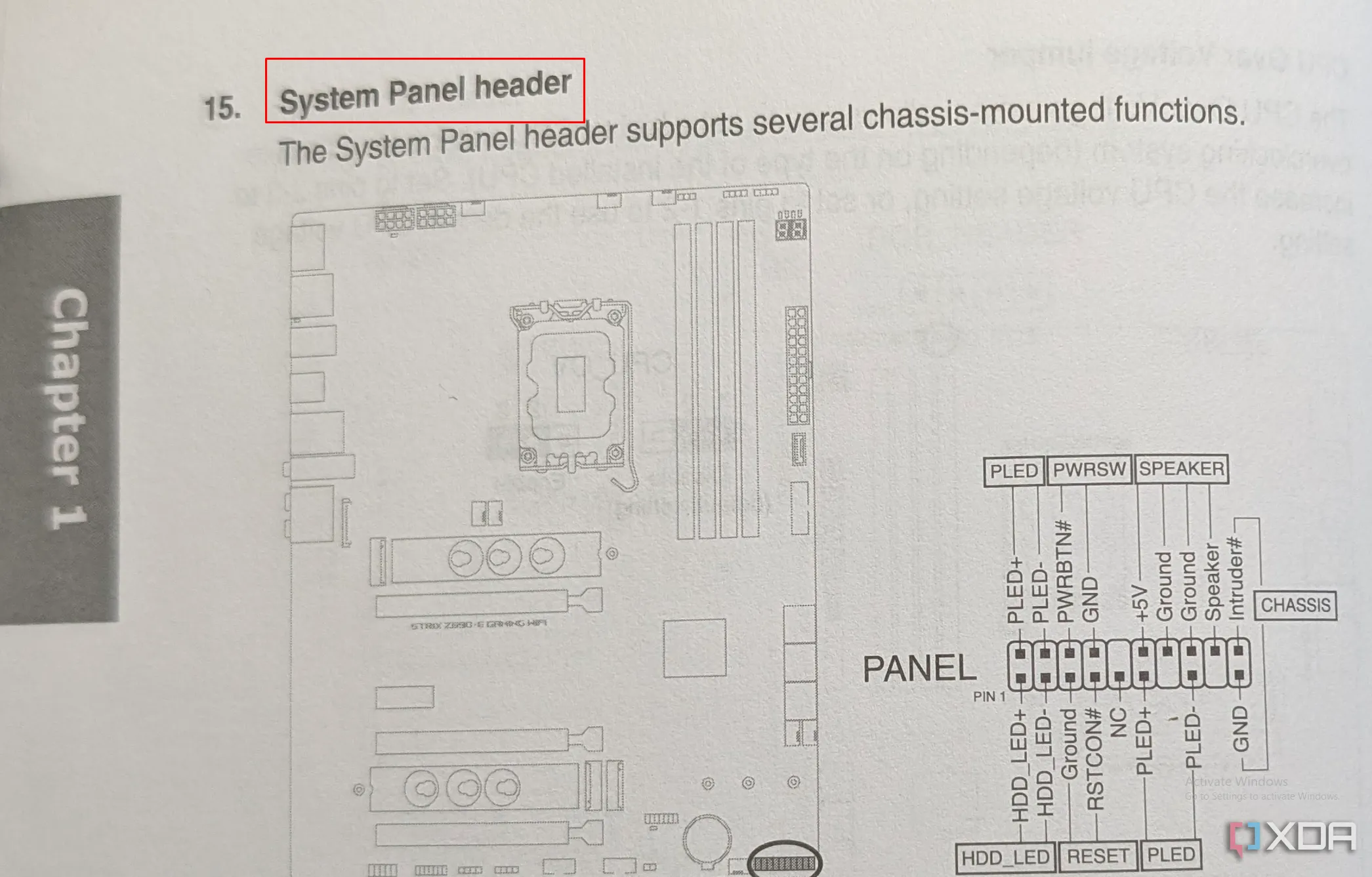 Hình ảnh minh họa trang hướng dẫn sử dụng bo mạch chủ với sơ đồ System Panel Header