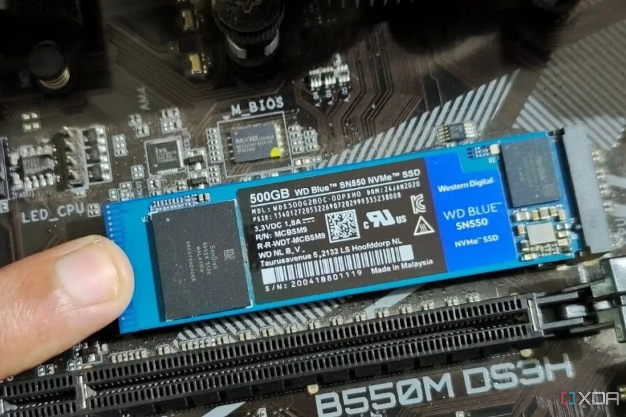 Hình ảnh một người đang cầm ổ cứng SSD M.2 gắn vào bo mạch chủ máy tính