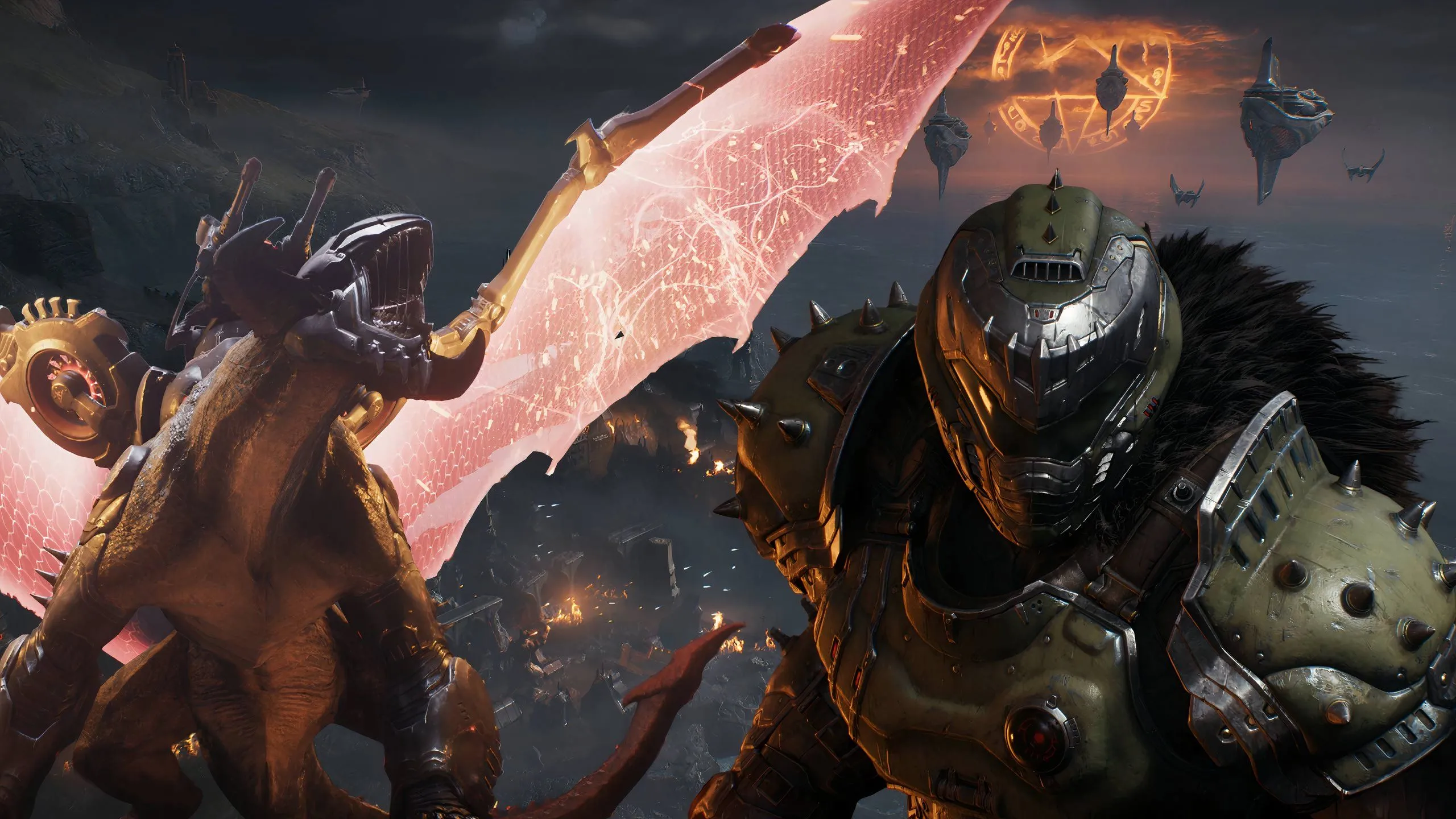 Hình ảnh nhân vật Doom Slayer cưỡi rồng trong game Doom: The Dark Ages, minh họa cho sức mạnh của chiến binh diệt quỷ.