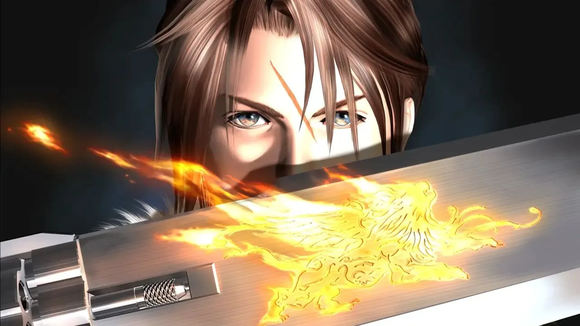 Hình ảnh nhân vật Squall Leonhart, nhân vật chính của Final Fantasy VIII, nổi bật với khẩu súng kiếm (gunblade) đặc trưng.