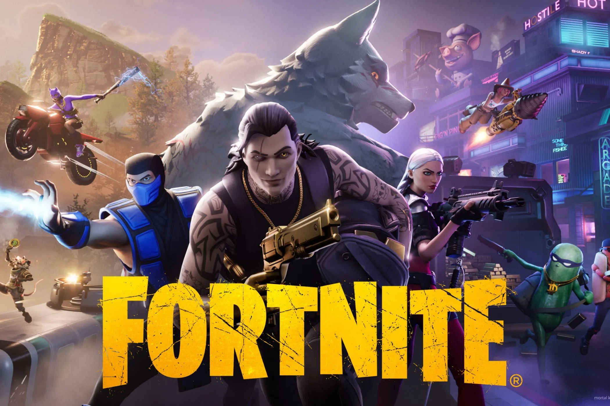 Hình ảnh quảng bá game Fortnite với binh lính và sói, minh họa cho thành công của thể loại Battle Royale