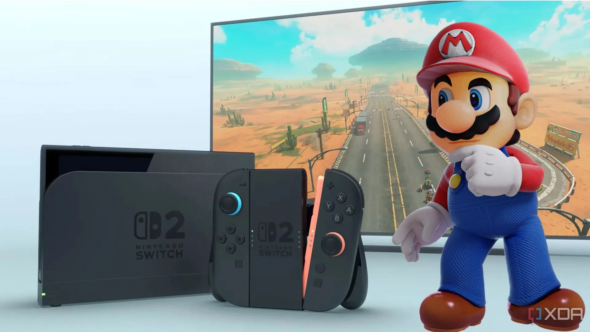 Hình ảnh quảng cáo Nintendo Switch 2 với Mario, tượng trưng cho sự chuyển giao thế hệ console