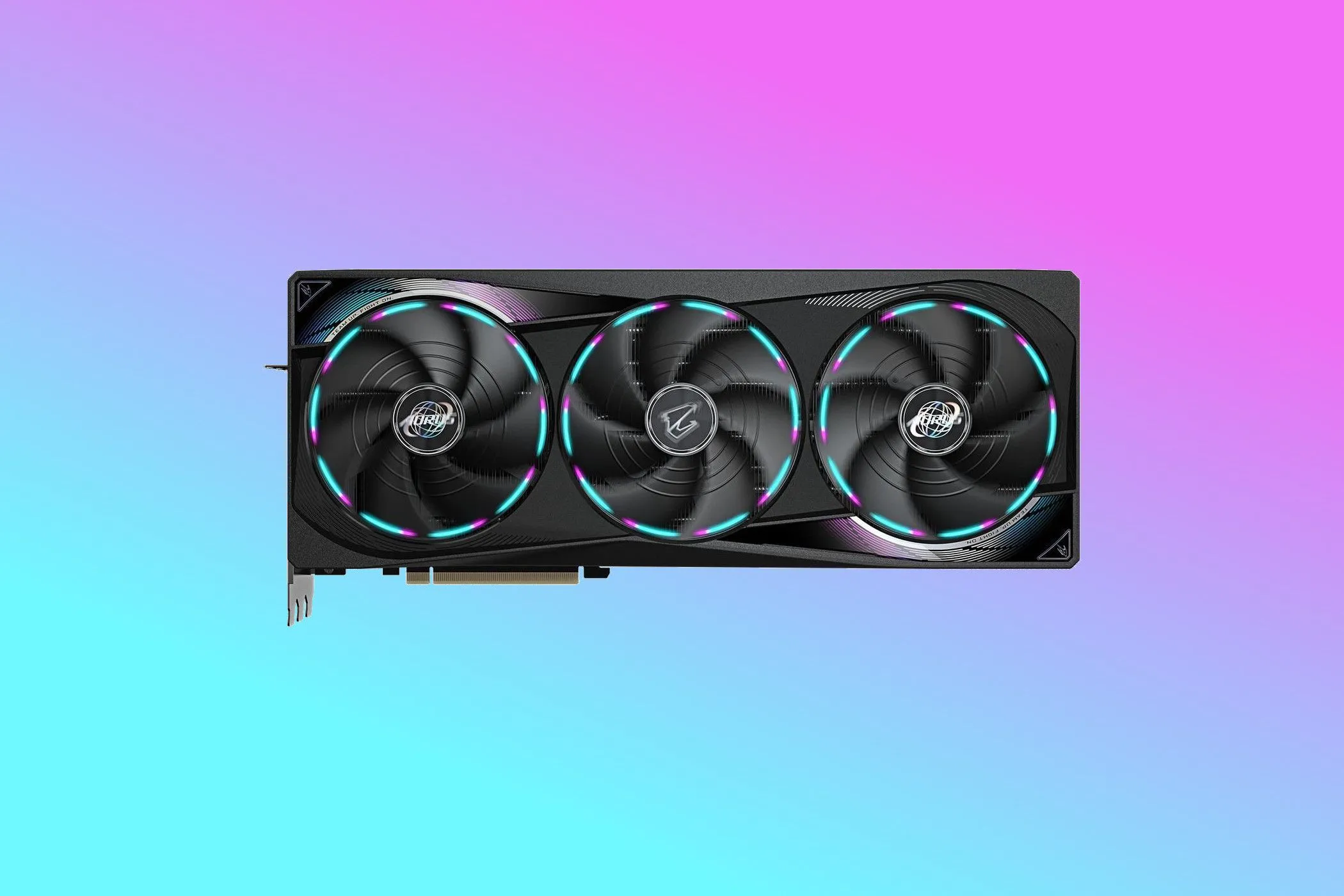 Hình ảnh render card Gigabyte Aorus GeForce RTX 5070 Ti Master với hệ thống tản nhiệt WINDFORCE