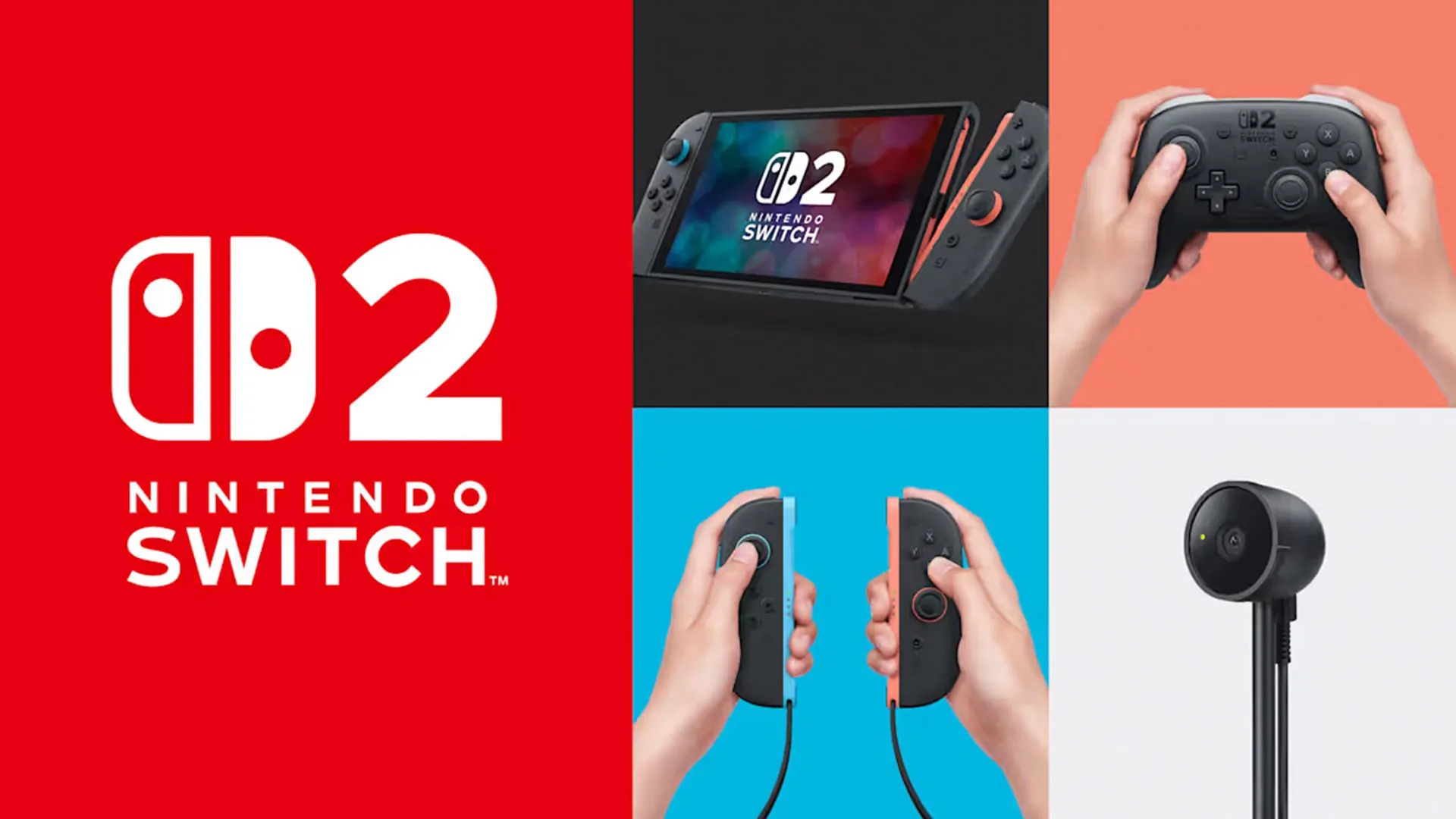 Hình ảnh render của máy chơi game Nintendo Switch 2 cùng với các phụ kiện đi kèm.