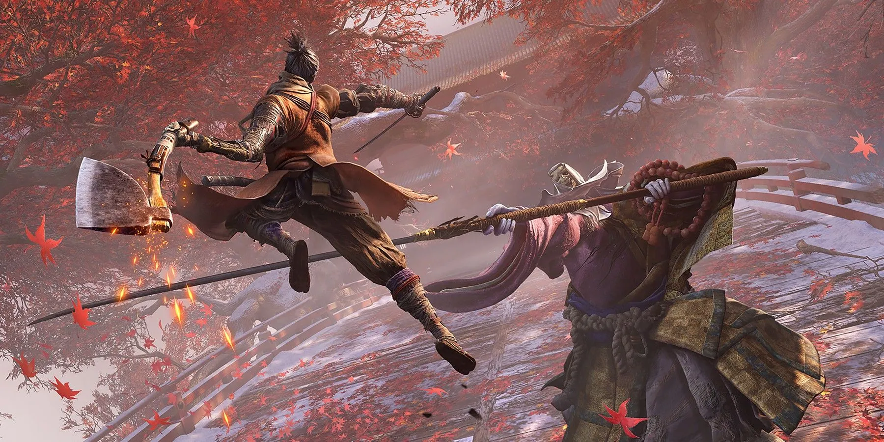 Hình ảnh Sekiro: Shadows Die Twice, Shinobi Wolf tấn công quái vật, đại diện cho những tựa game hành động xuất sắc định hình làng game
