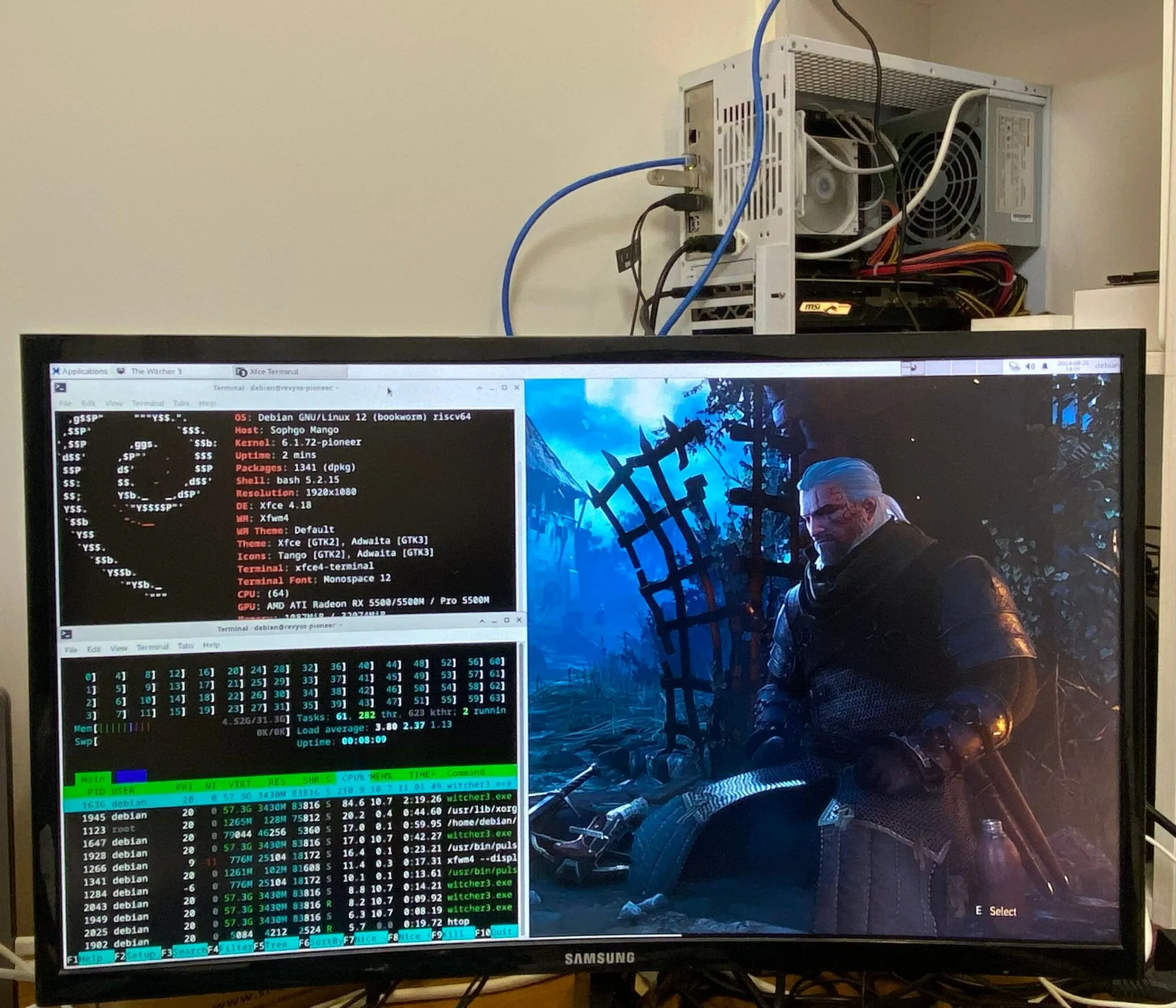 Hình ảnh The Witcher 3 chạy trên nền tảng RISC-V, minh chứng cho khả năng tương thích của các tựa game AAA.